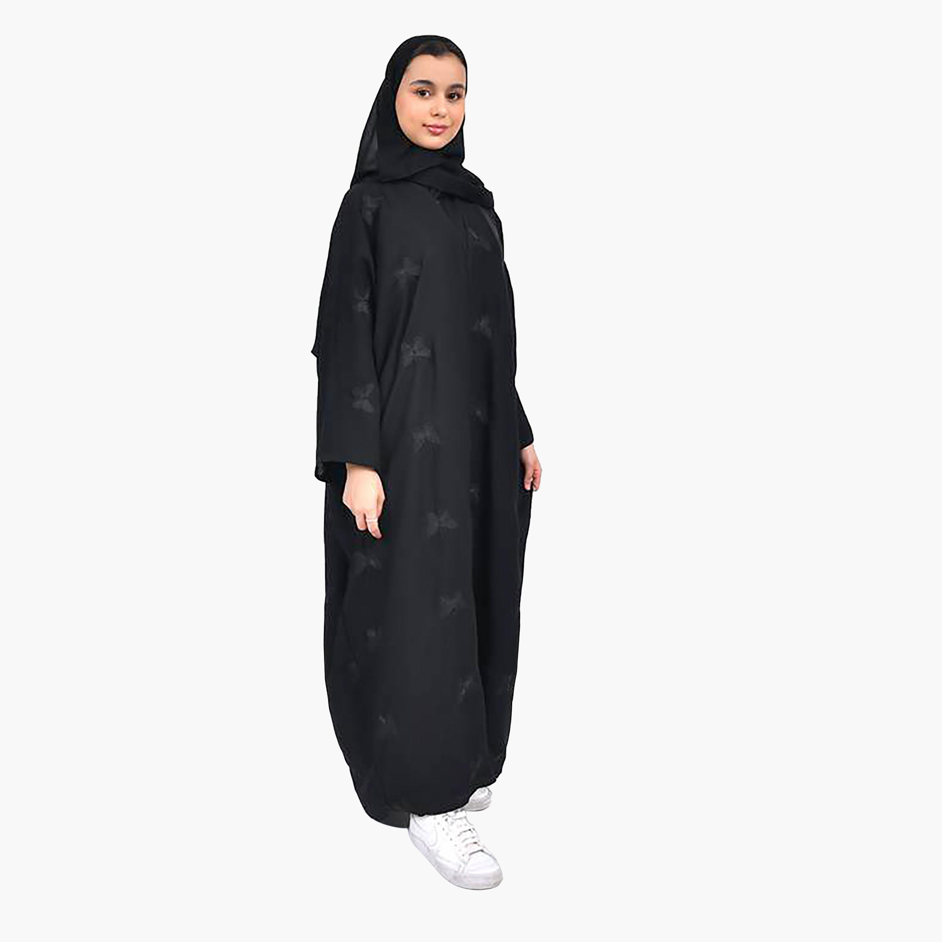 Hawraa Crepe Butterflies Embroidered Abaya with Hijab-girls-arabicclothing-prayer-image-2