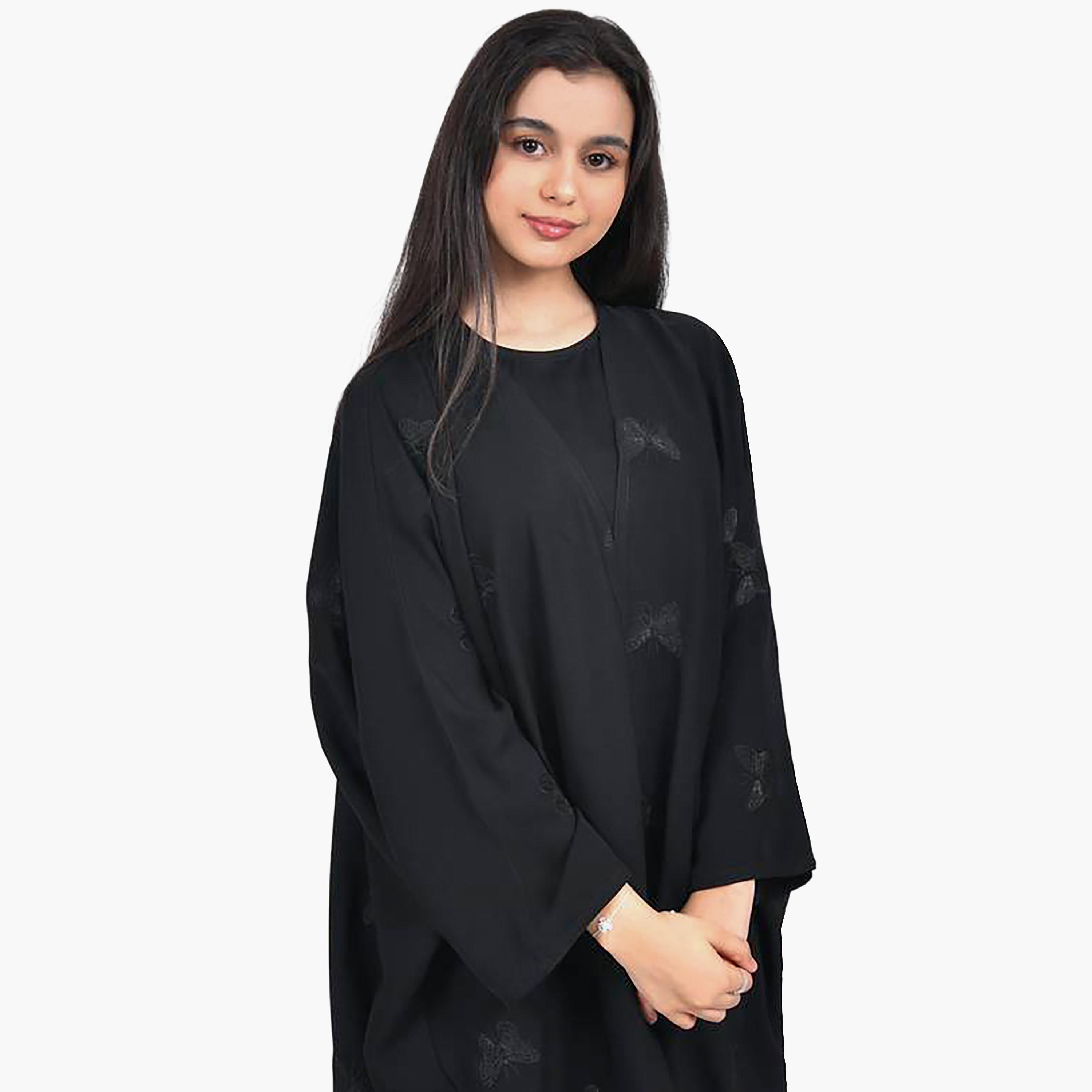 Hawraa Crepe Butterflies Embroidered Abaya with Hijab-girls-arabicclothing-prayer-image-3