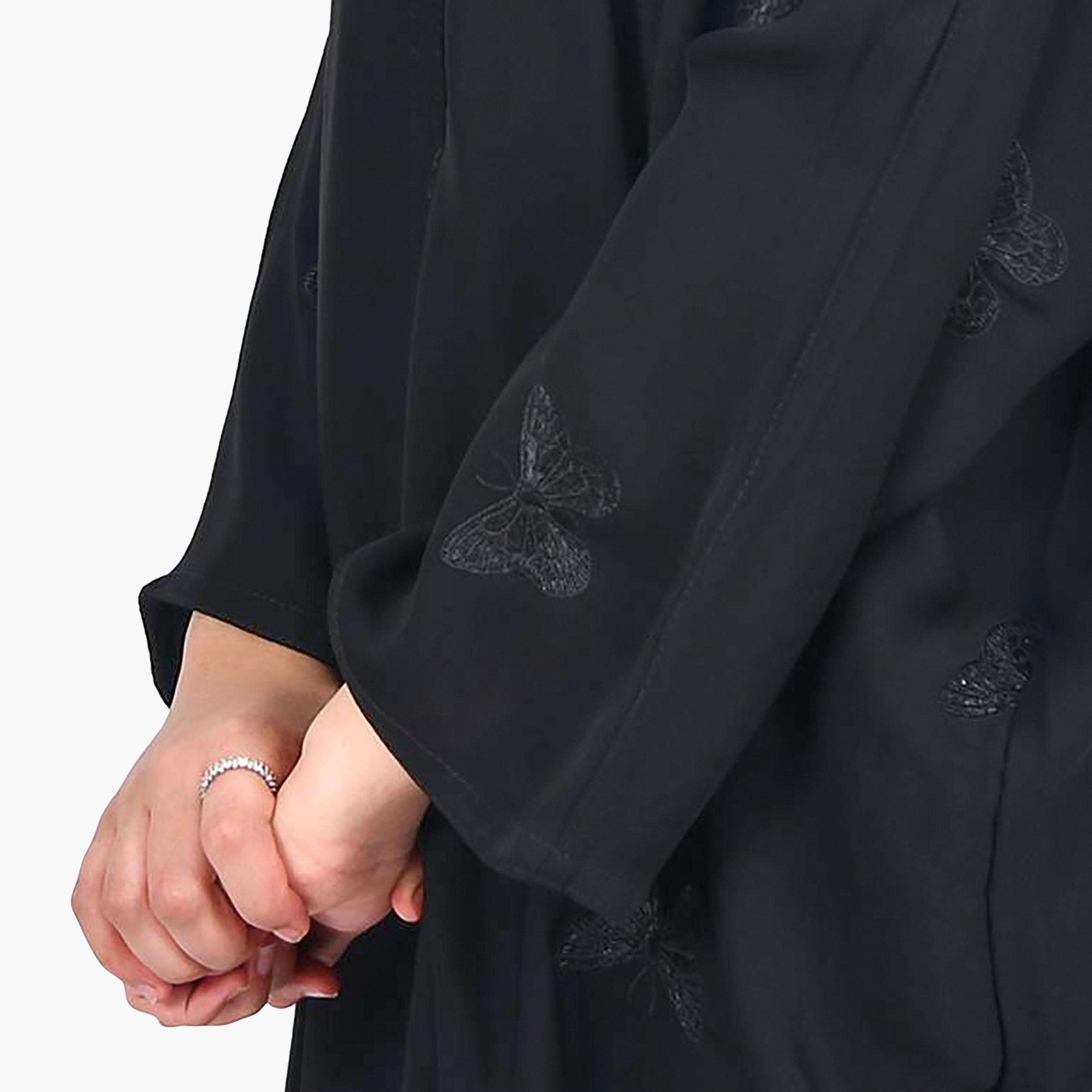 Hawraa Crepe Butterflies Embroidered Abaya with Hijab-girls-arabicclothing-prayer-image-5