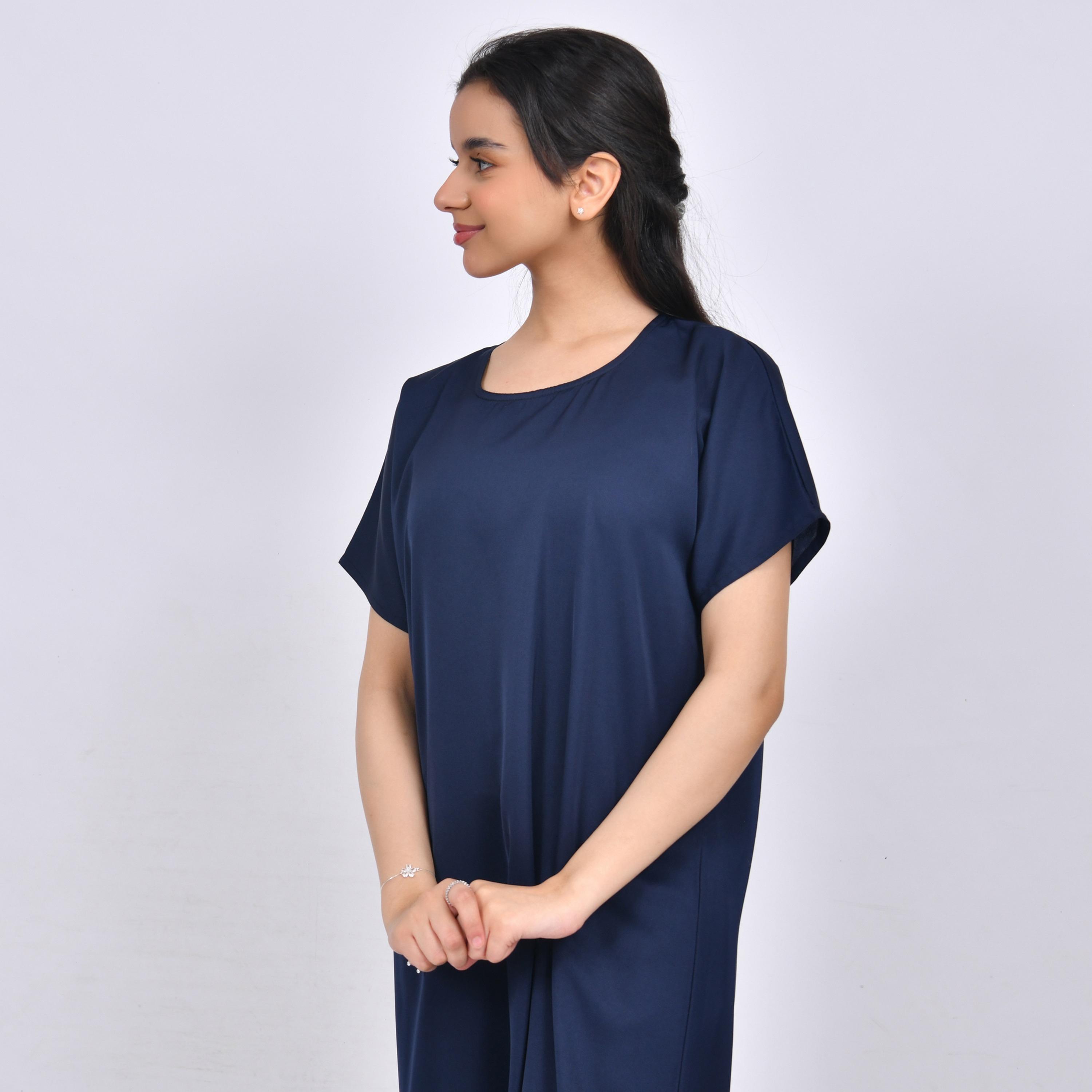 Hawraa Blue Scoop Neck Crepe Girls Abaya with Hijab Dress-girls-arabicclothing-abayas-image-2