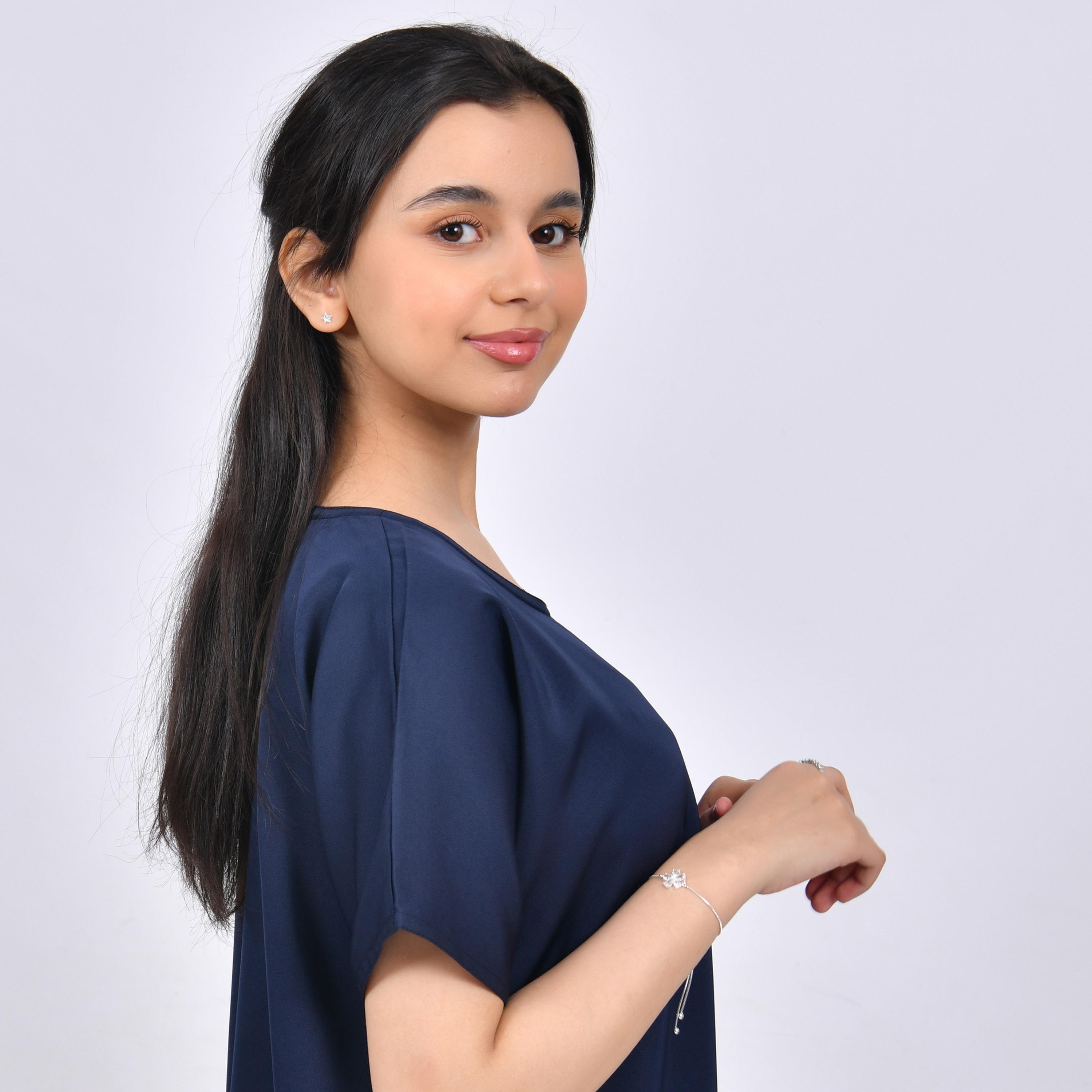 Hawraa Blue Scoop Neck Crepe Girls Abaya with Hijab Dress-girls-arabicclothing-abayas-image-4