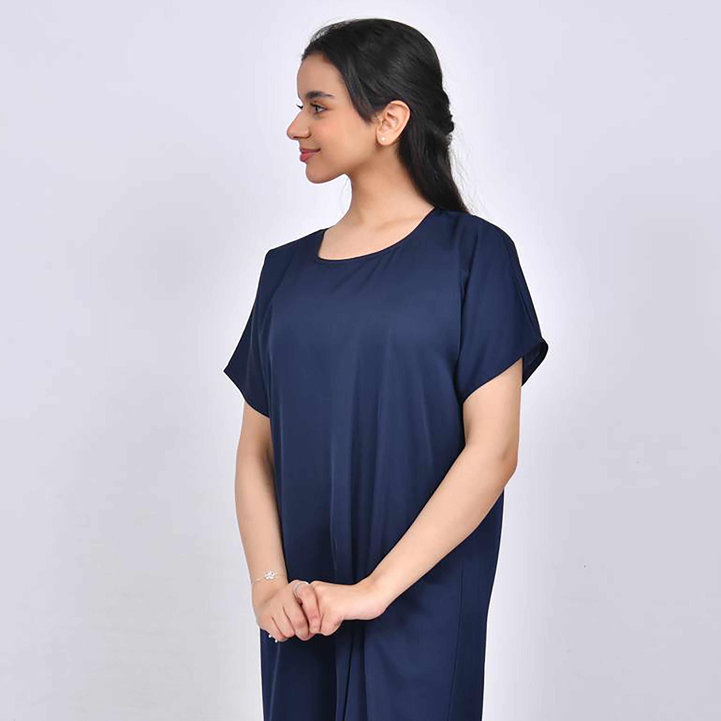 Hawraa Crepe Navy Blue Abaya Inner Dress-girls-arabicclothing-abayas-image-2