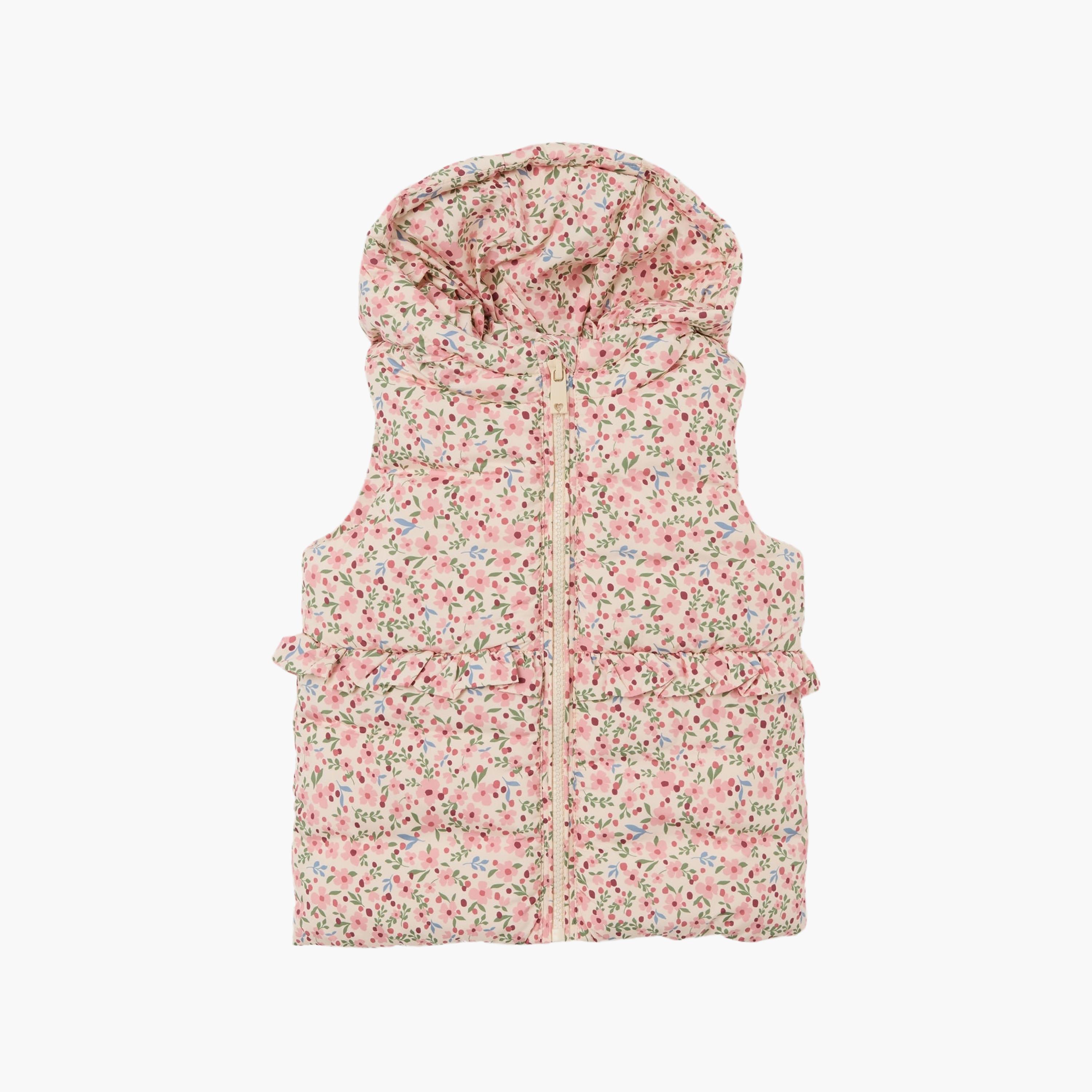 صديري "فيست" مبطن بدون أكمام بطبعة "فلورال" من اوه في اس-girls-clothing-winterwear-jacketsandcoats-image-1