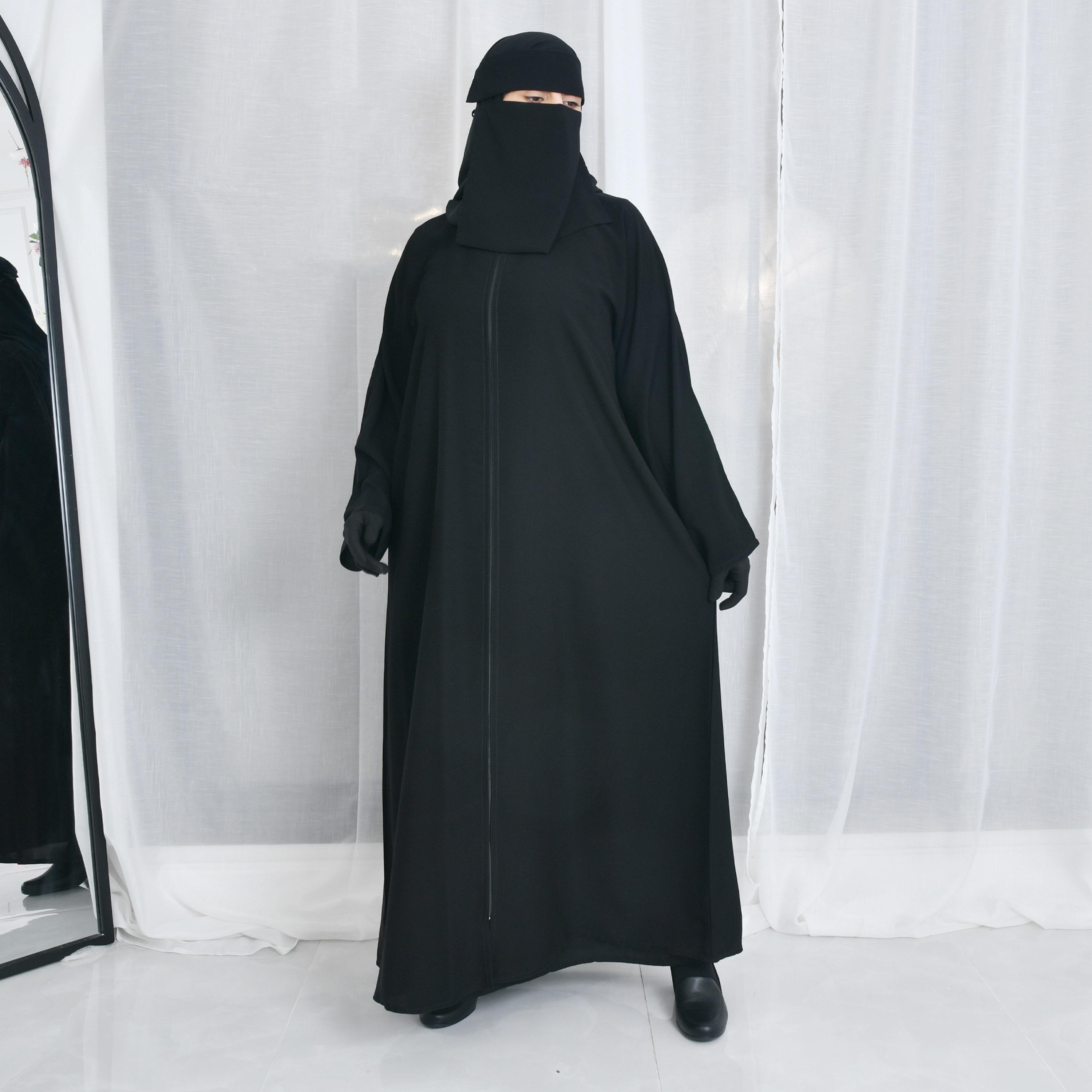 Khamari Black Flare Sleeves Women Abaya with Hijab-women-arabicclothing-abayas-image-1