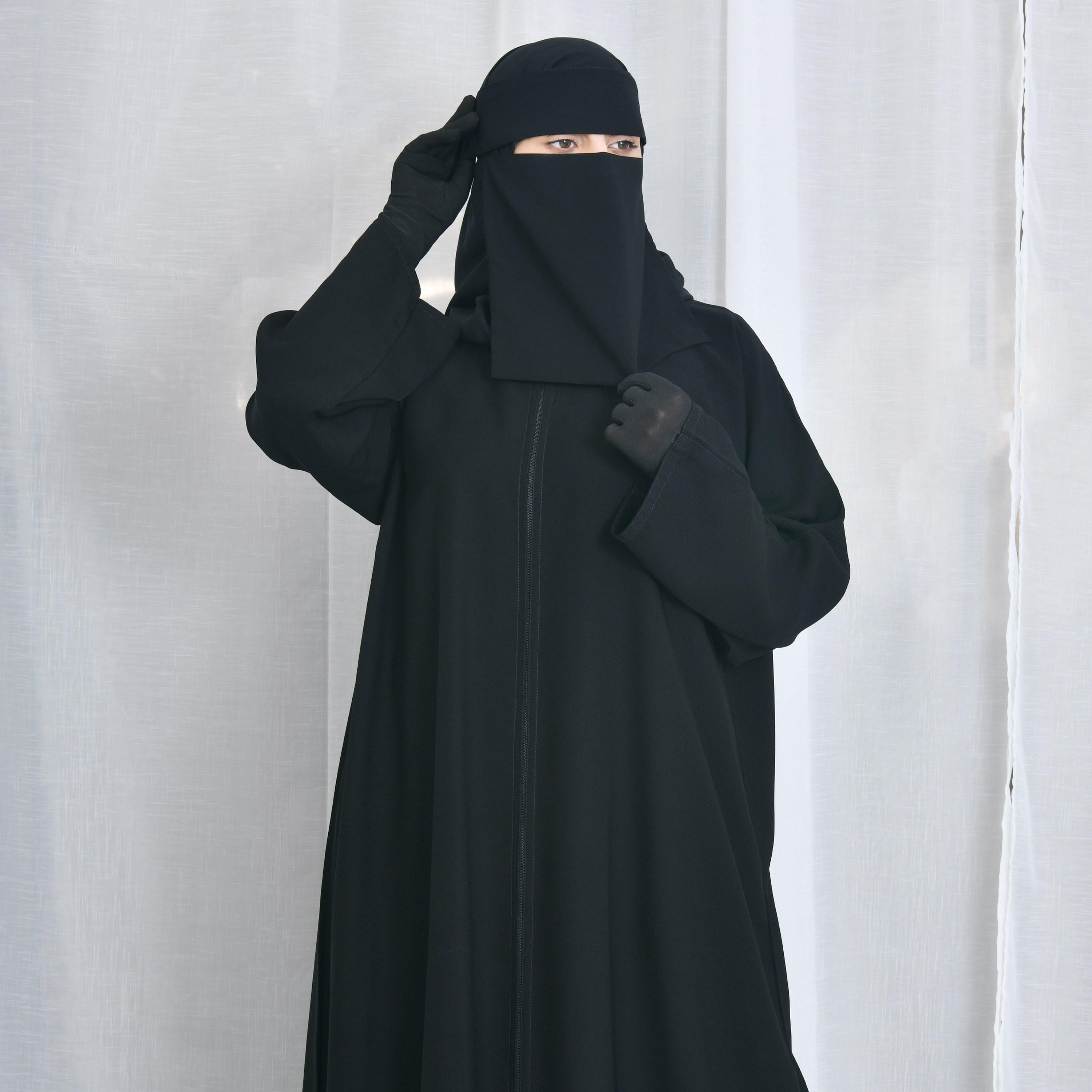 Khamari Black Flare Sleeves Women Abaya with Hijab-women-arabicclothing-abayas-image-2