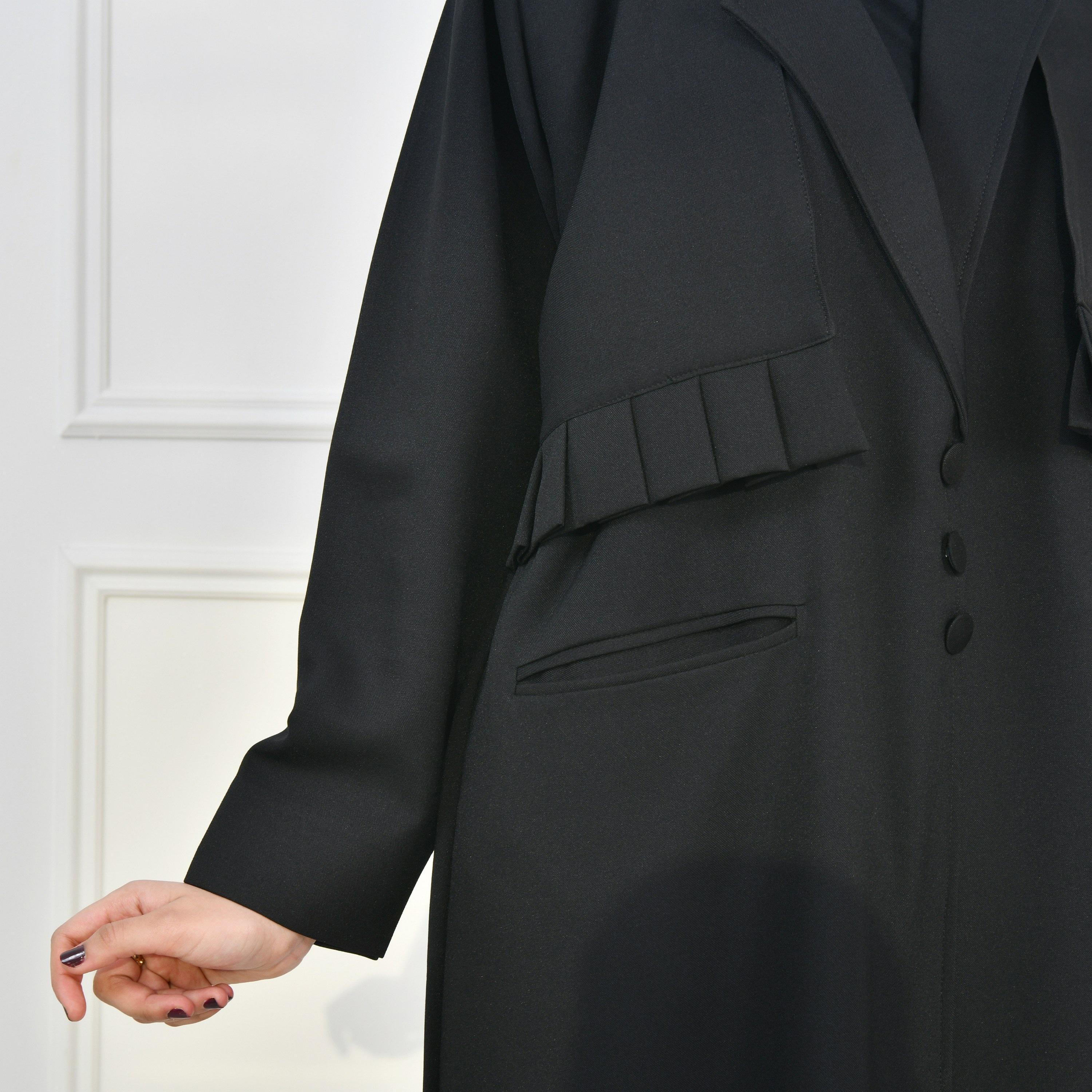Hawraa Black Lapel Collar Girls Abaya with Hijab-girls-arabicclothing-abayas-image-3