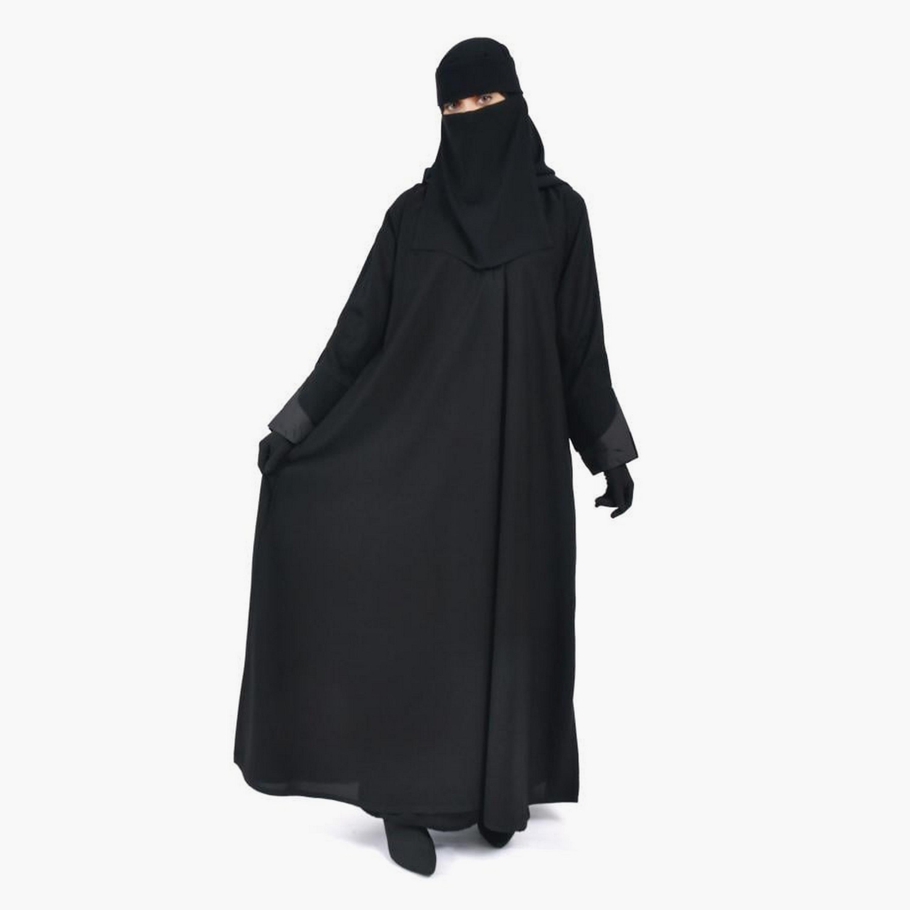 Khamari Black Slit Cuffs Sleeves Women Abaya with Hijab-women-arabicclothing-abayas-image-1