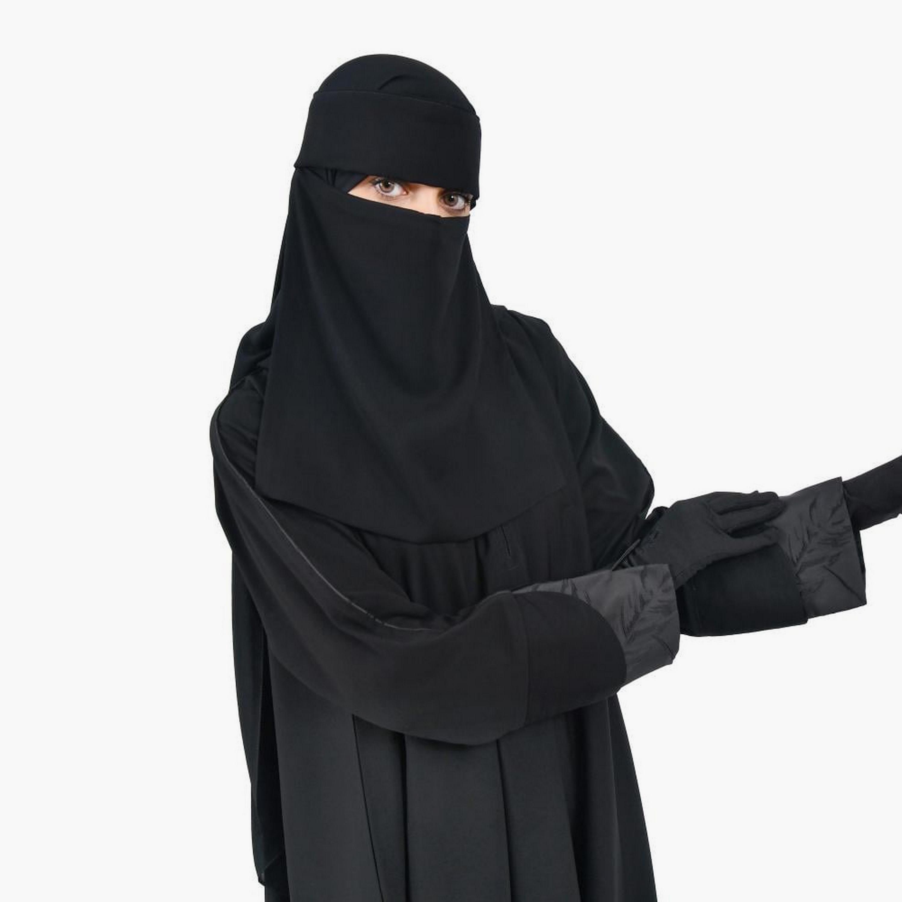 Khamari Black Slit Cuffs Sleeves Women Abaya with Hijab-women-arabicclothing-abayas-image-3