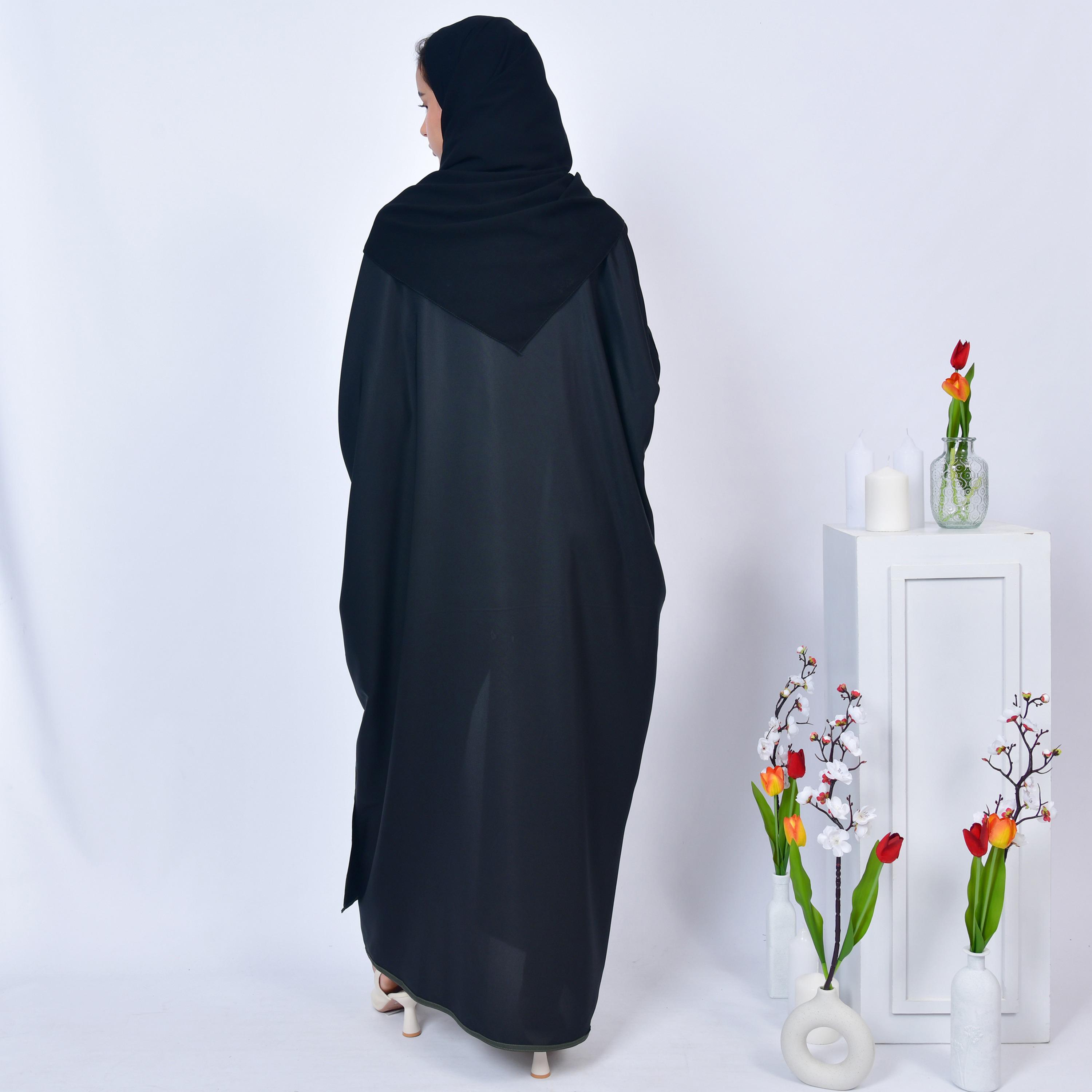 Hawraa Multicolour Colour Blocked Open-Front Neck Crepe Girls Abaya with Hijab-girls-arabicclothing-abayas-image-5