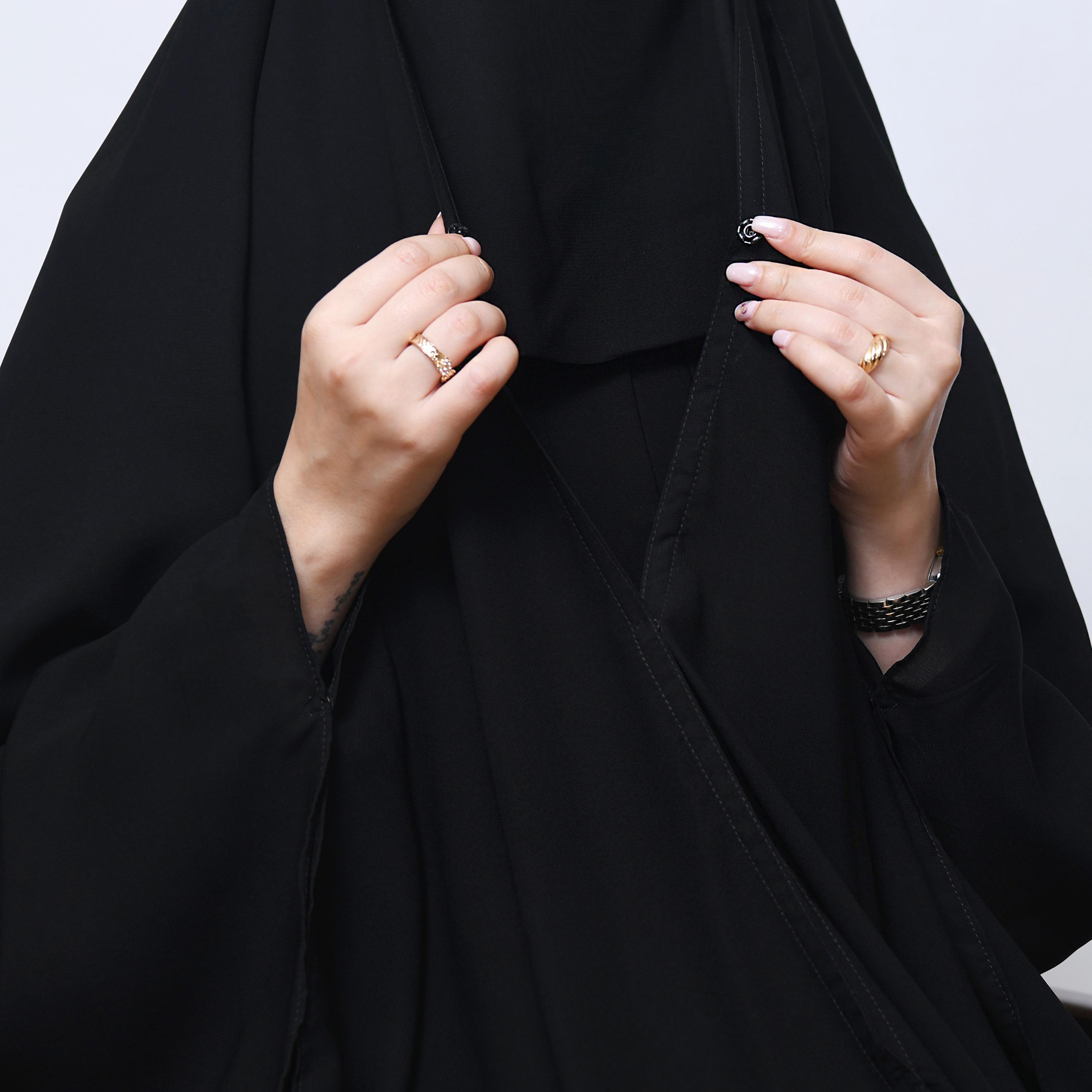 Hawraa Black Batwing Sleeves Linen Women's Butterfly Abaya with Niqab-women-arabicclothing-prayerclothing-image-3