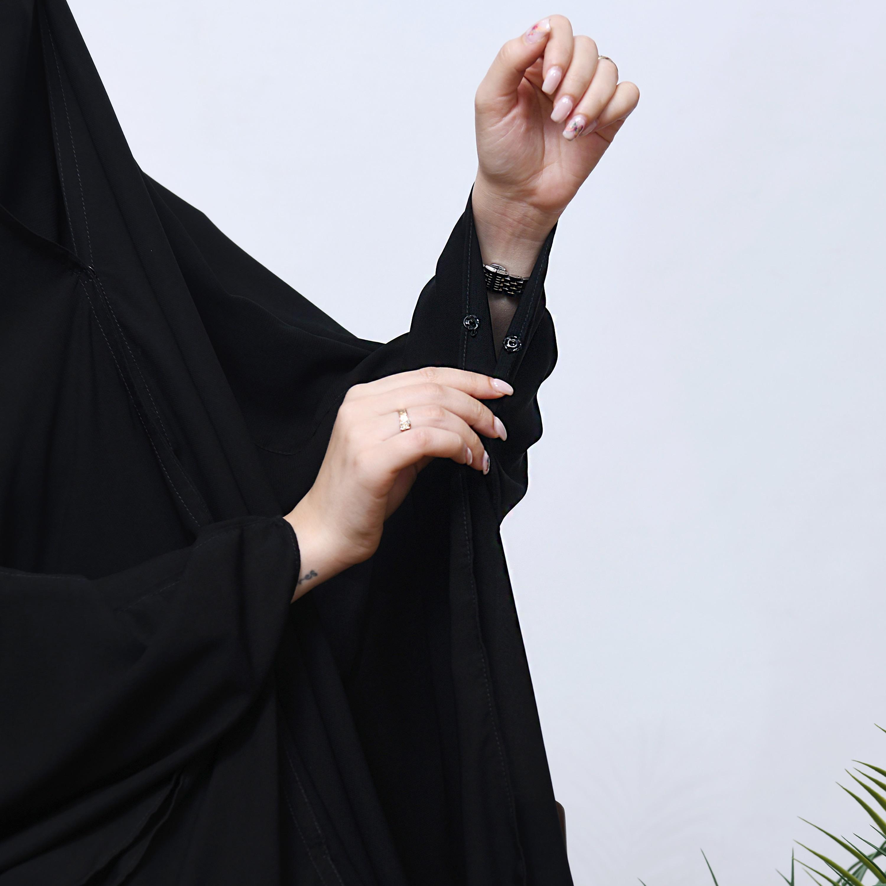 Hawraa Black Batwing Sleeves Linen Women's Butterfly Abaya with Niqab-women-arabicclothing-prayerclothing-image-4