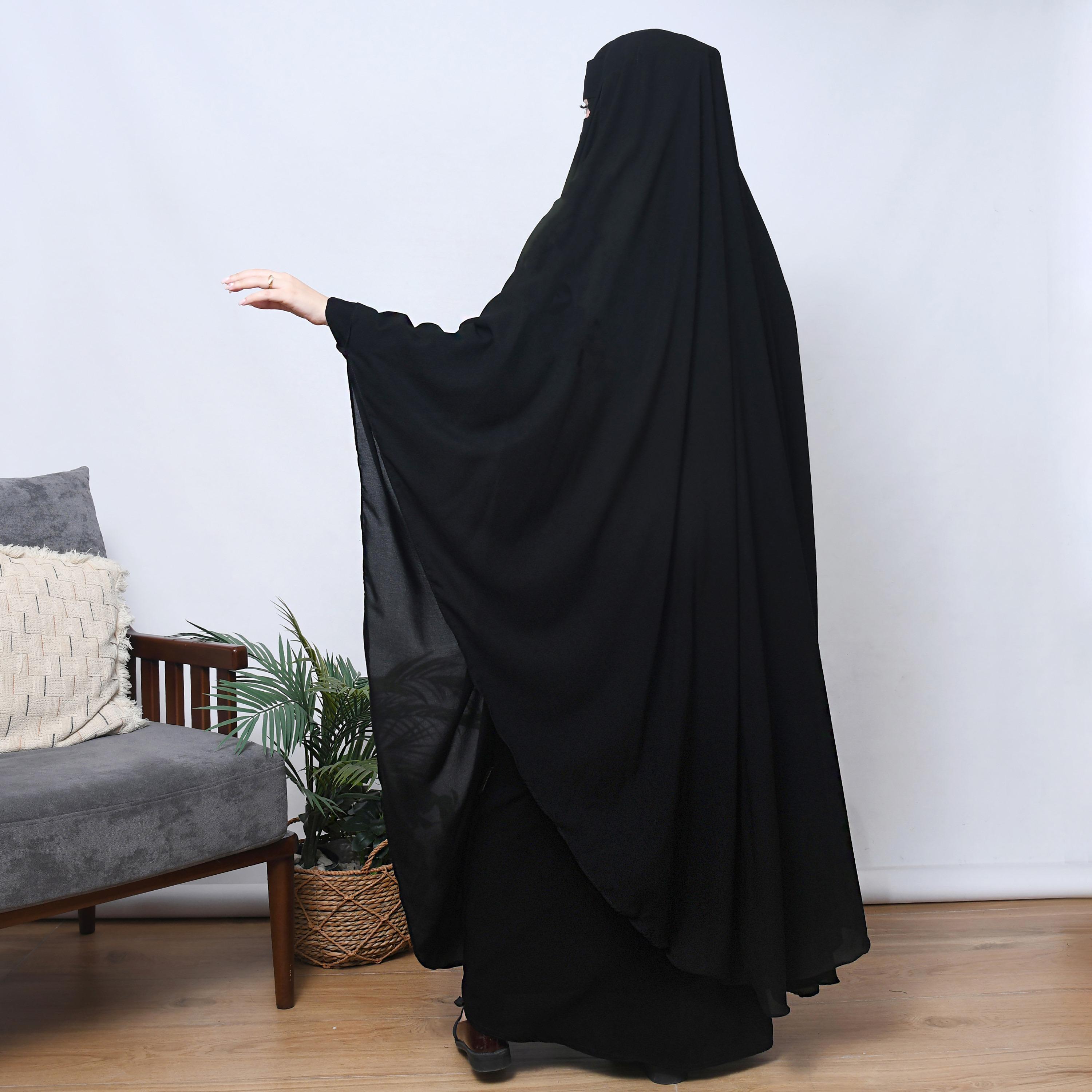 Hawraa Black Batwing Sleeves Linen Women's Butterfly Abaya with Niqab-women-arabicclothing-prayerclothing-image-5
