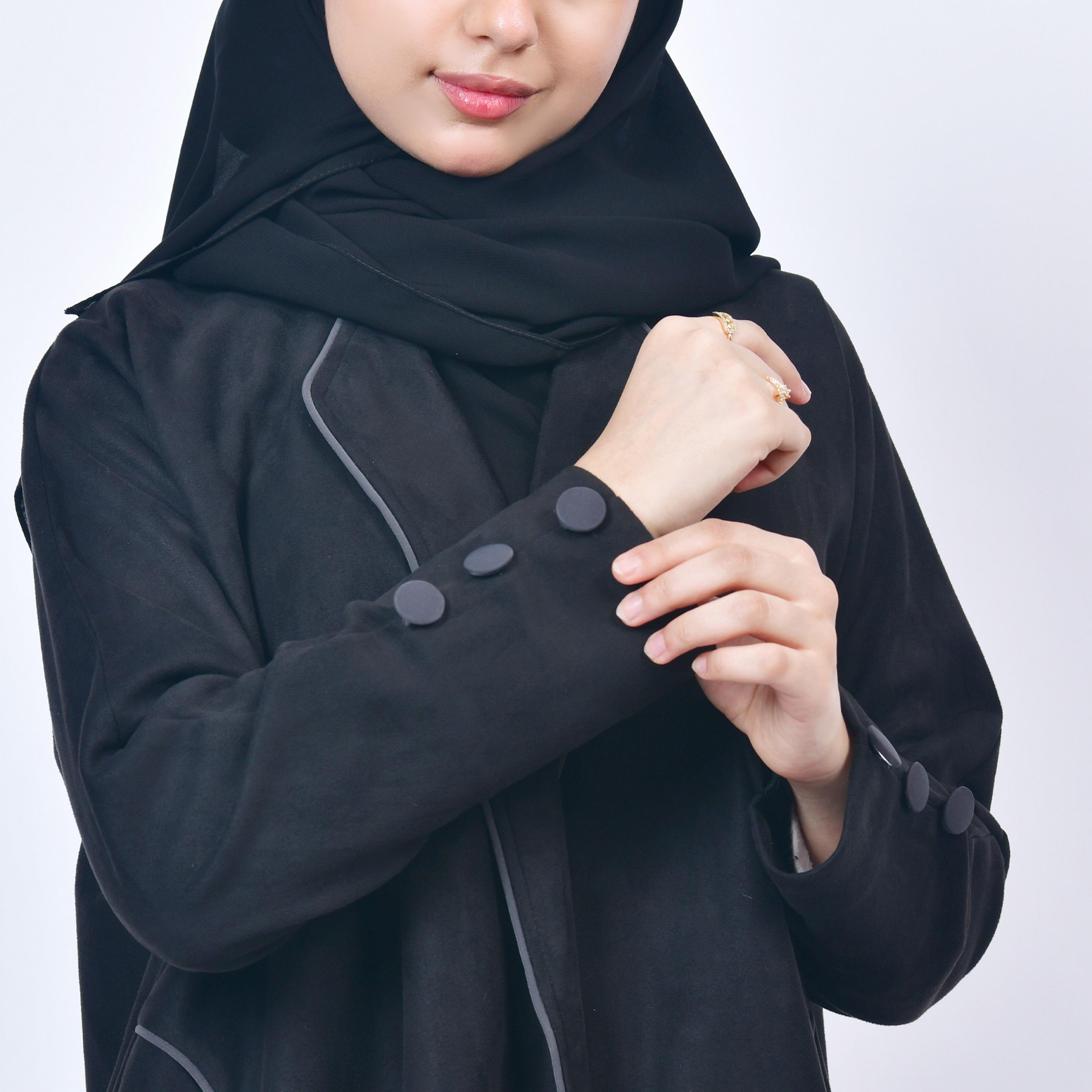 Hawraa Black Open-Front Neck Shamwa Girls Abaya with Hijab-girls-arabicclothing-abayas-image-3
