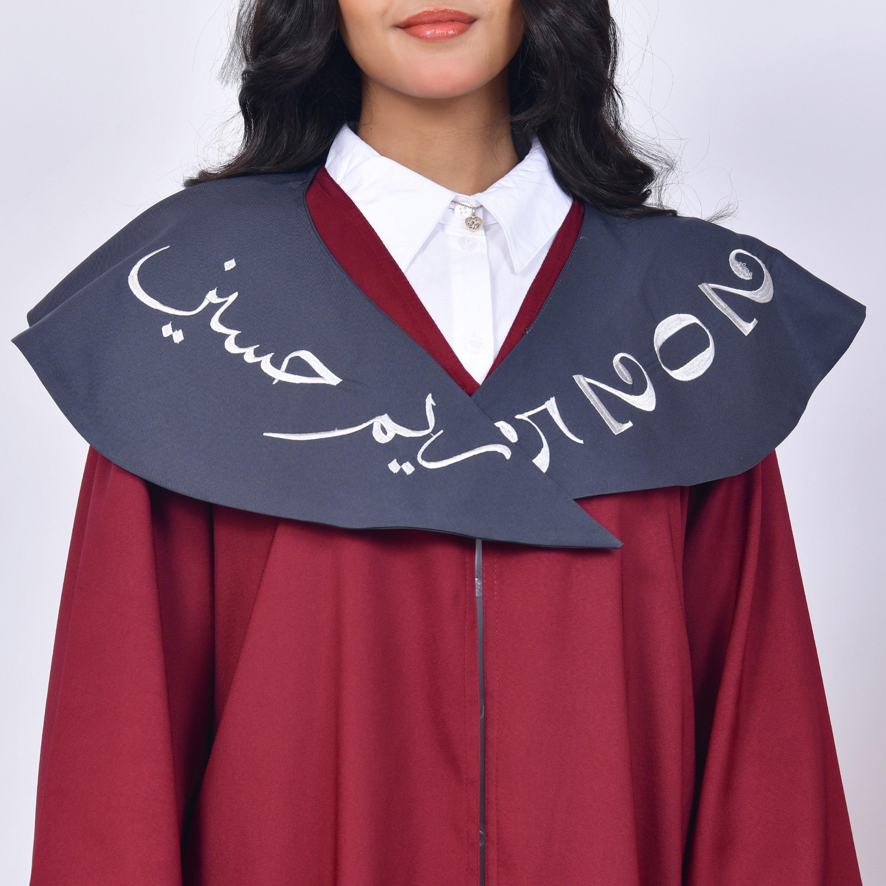 Hawraa Burgundy Open-Front Neck Flared Sleeves Crepe Girls Graduation Abaya and Scarf with Cap-girls-arabicclothing-abayas-image-3