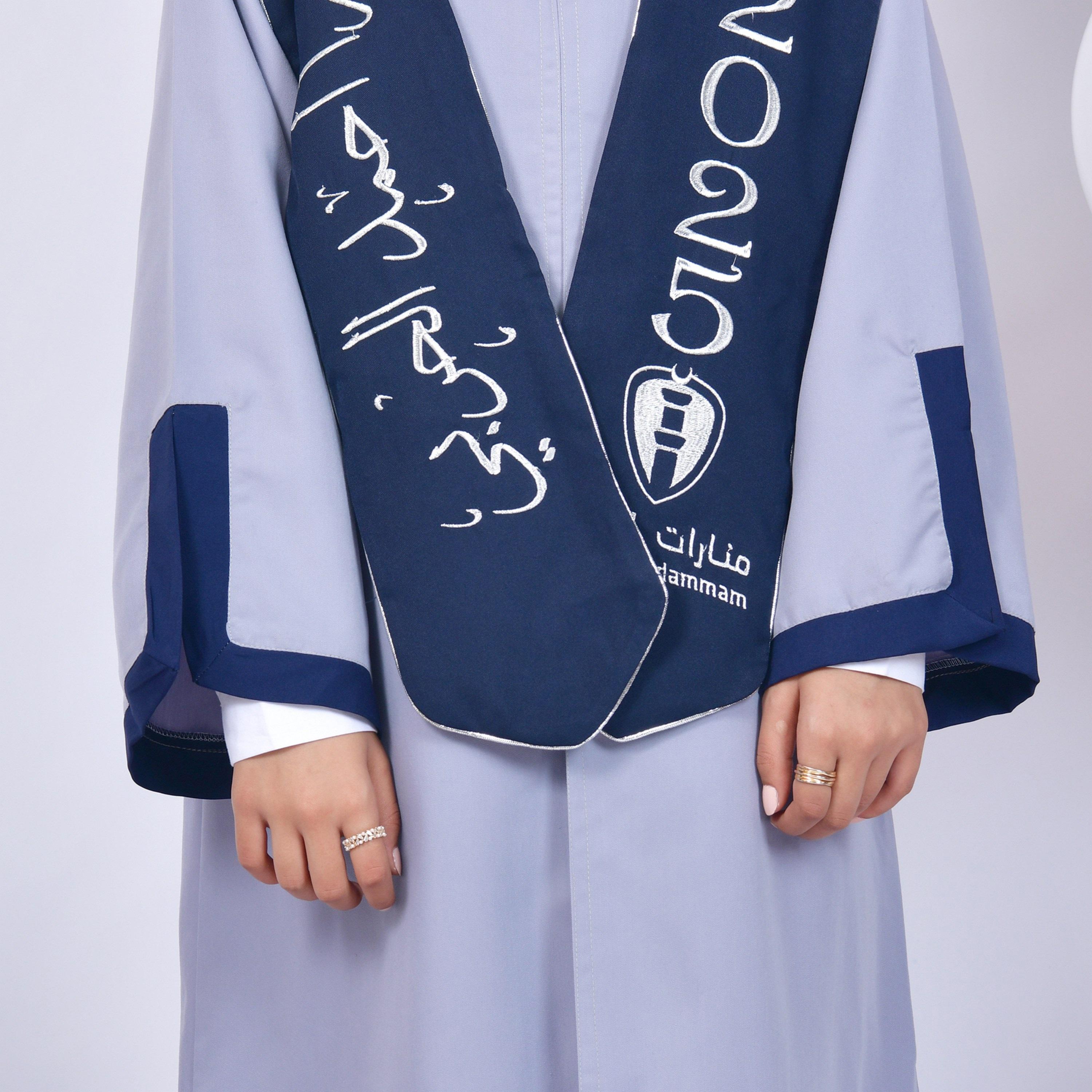 Hawraa Blue Open-Front Slit Detail Flared Sleeves Crepe Girls Graduation Abaya and Scarf with Cap-girls-arabicclothing-abayas-image-3