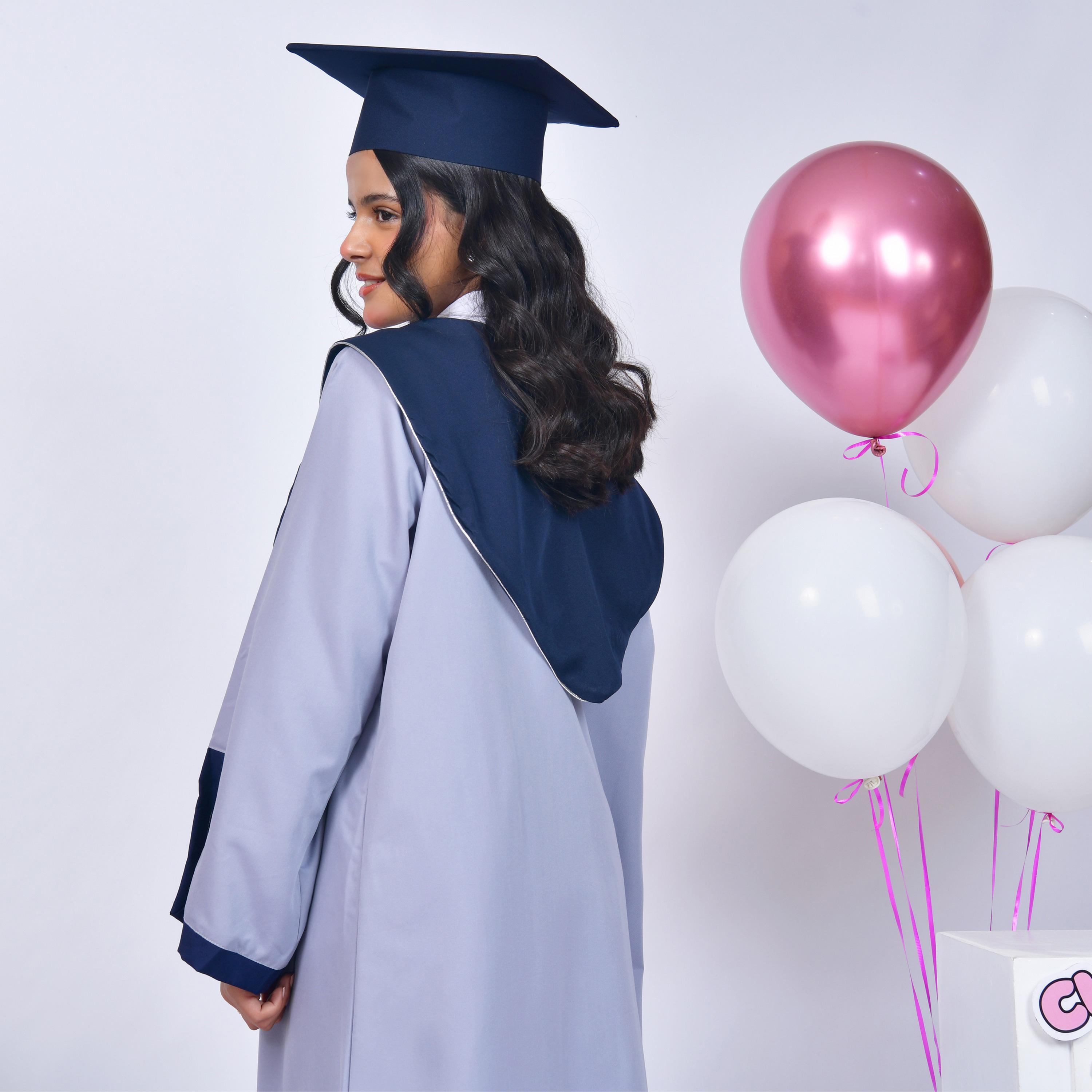 Hawraa Blue Open-Front Slit Detail Flared Sleeves Crepe Girls Graduation Abaya and Scarf with Cap-girls-arabicclothing-abayas-image-5