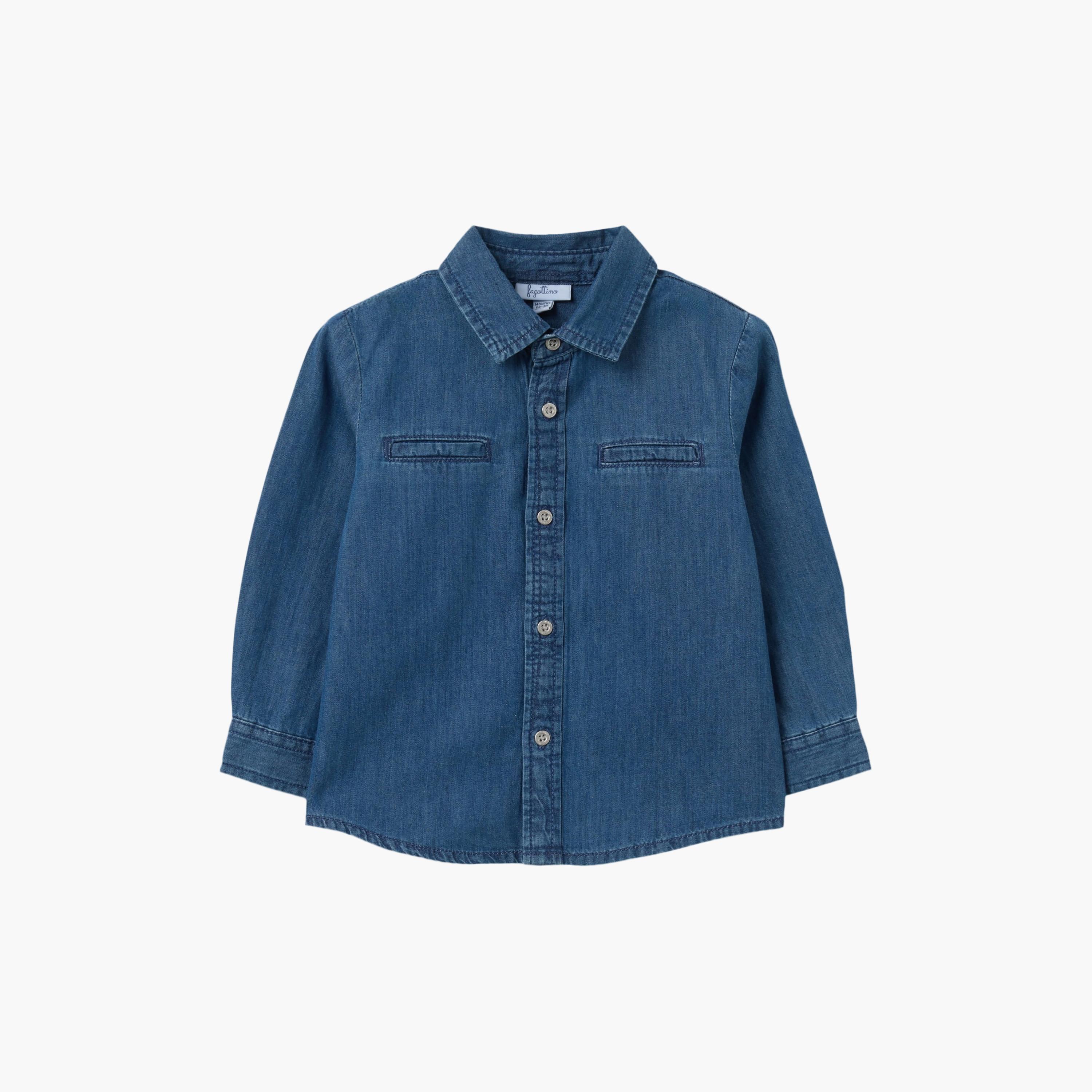 قميص "دينم" سادة بأكمام طويلة من اوه في اس-baby-boys-clothing-shirts-image-1