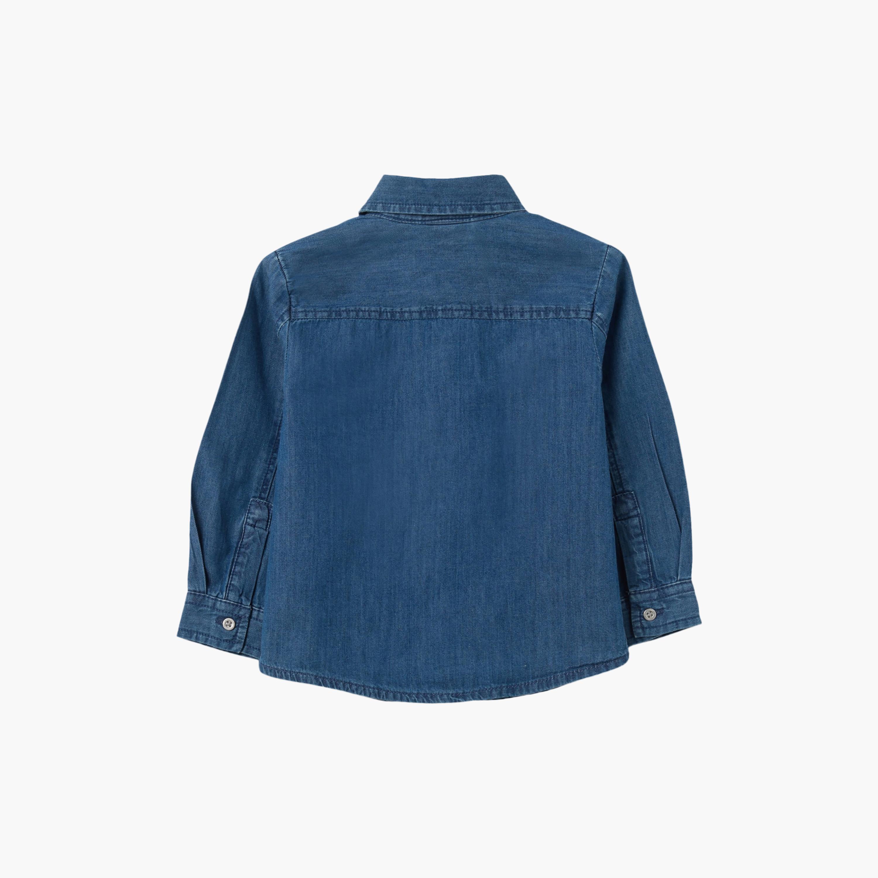 قميص "دينم" سادة بأكمام طويلة من اوه في اس-baby-boys-clothing-shirts-image-2