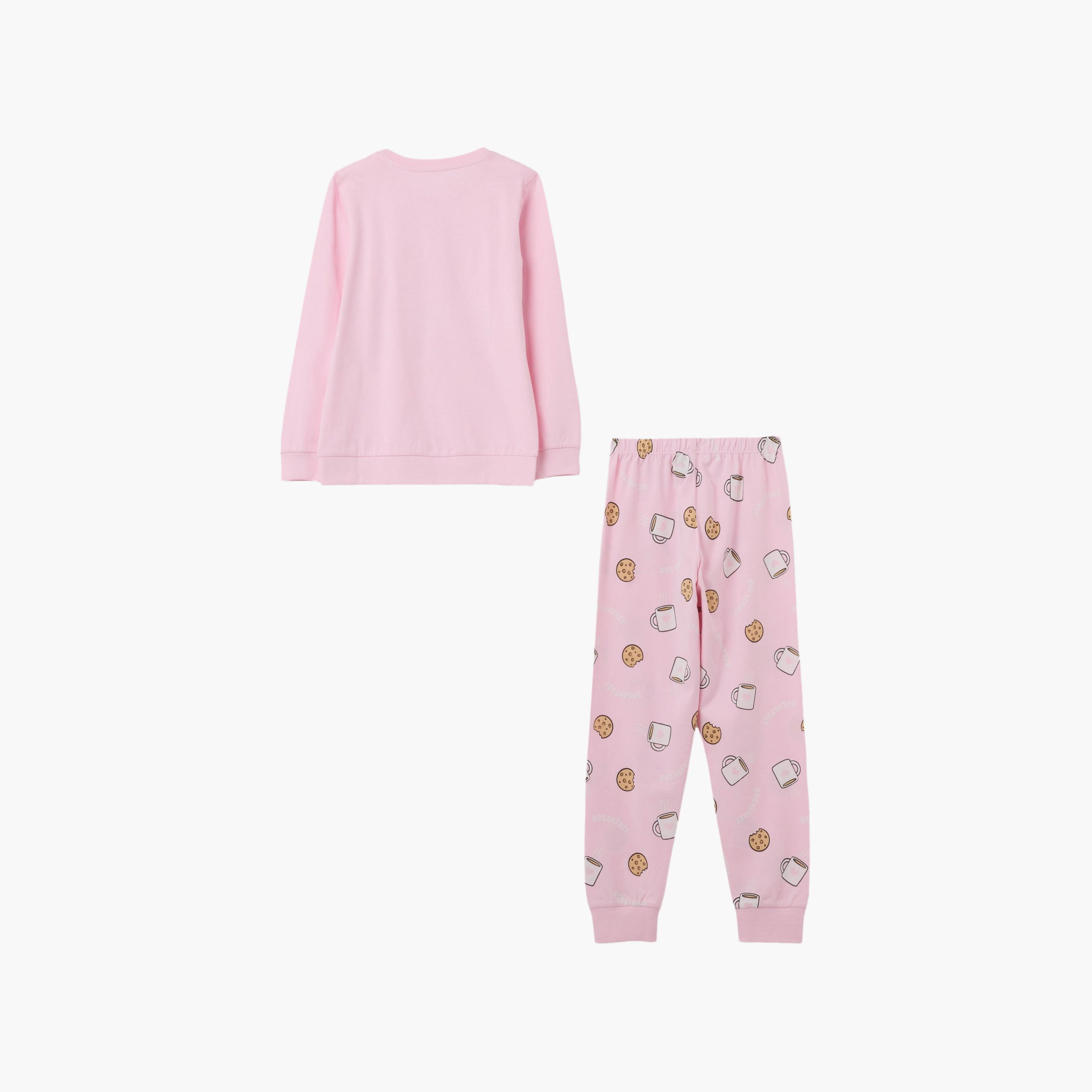 طقم بلوزة قطن مطبوعة بأكمام طويلة وبنطال جوغرز من اوه في اس-girls-clothing-setsandcoords-image-2