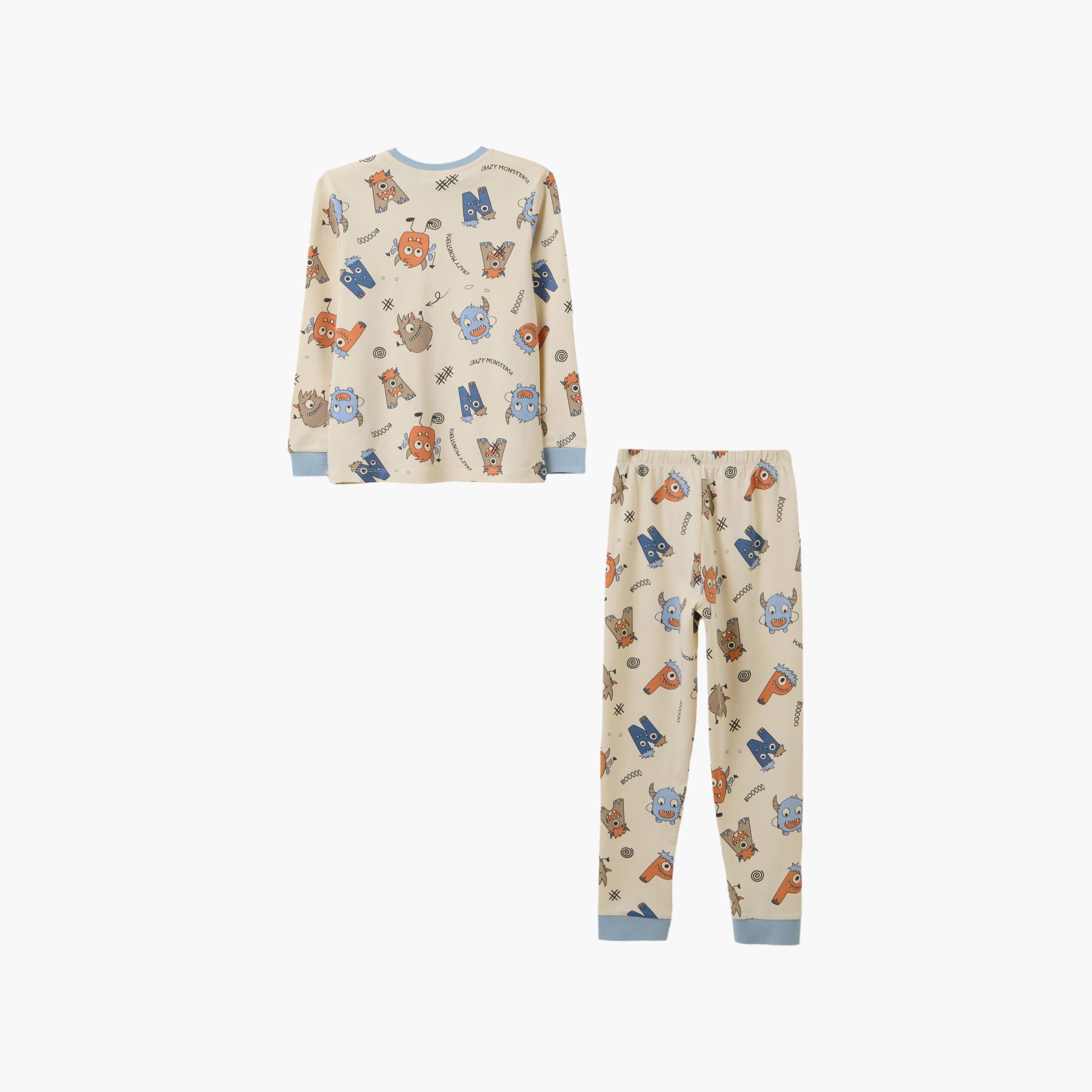 طقم بلوزة قطن مطبوعة بأكمام طويلة وبنطال جوغرز من اوه في اس-boys-clothing-setsandcoords-image-2