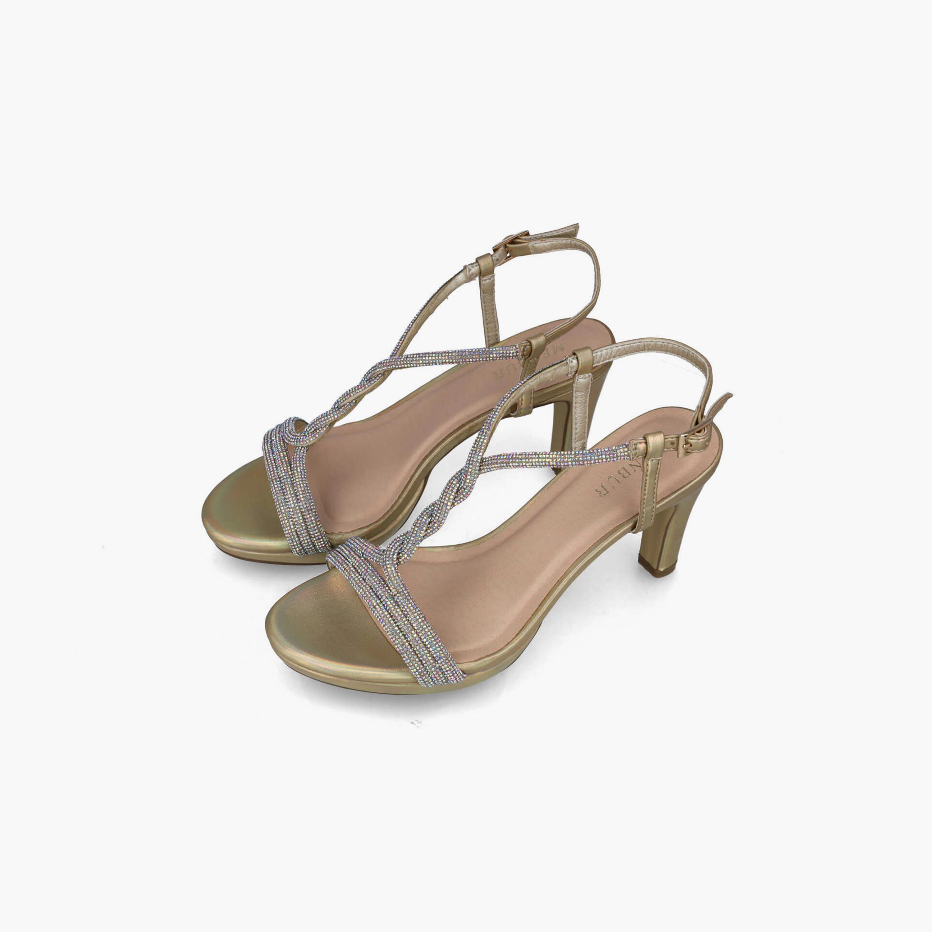 Menbur Women's Metallic Strap Sandals with Embellishment | 24261-women-shoes-heels-image-2