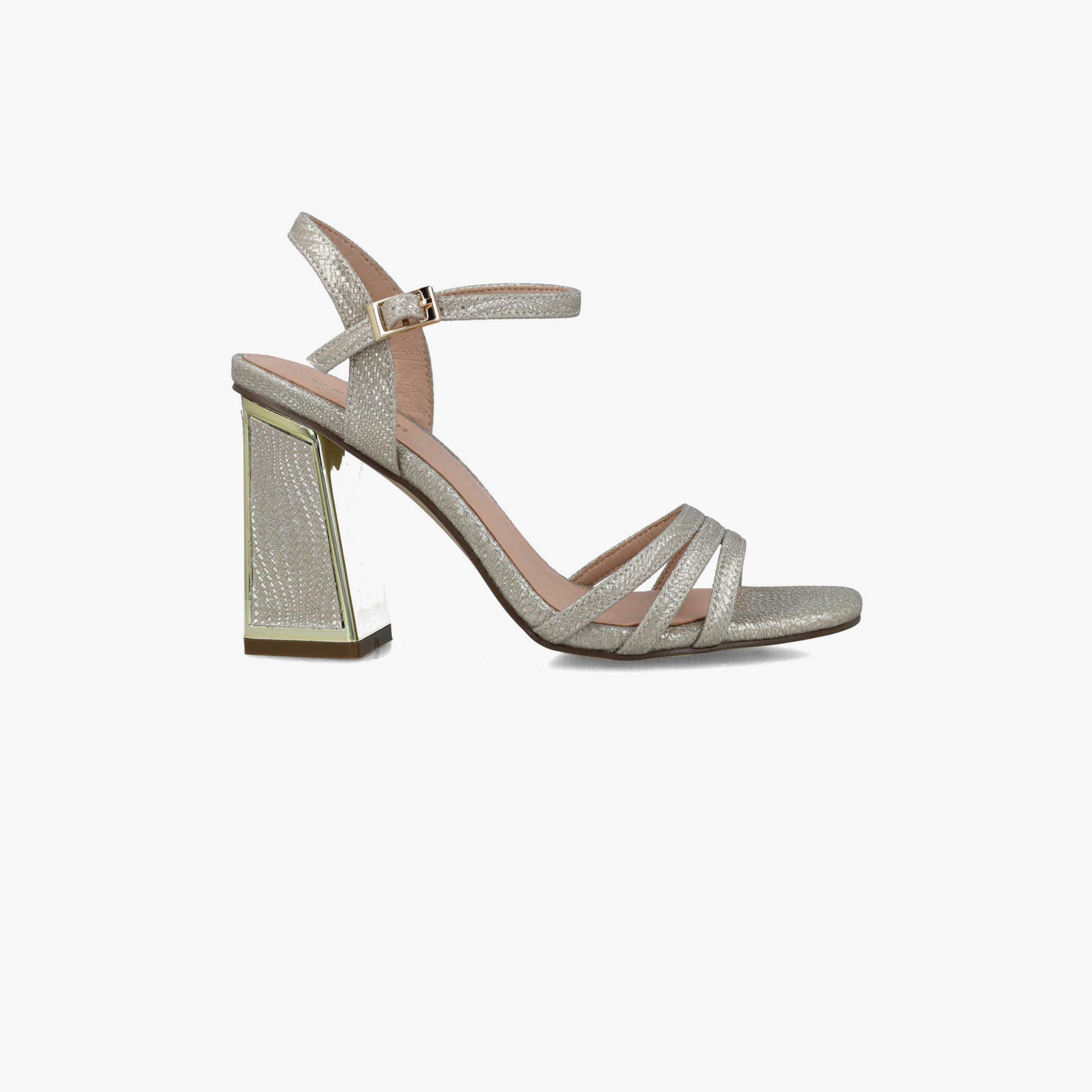 مينبور- صندل نسائي لون معدني بحزام | 24323-women-shoes-heels-image-2