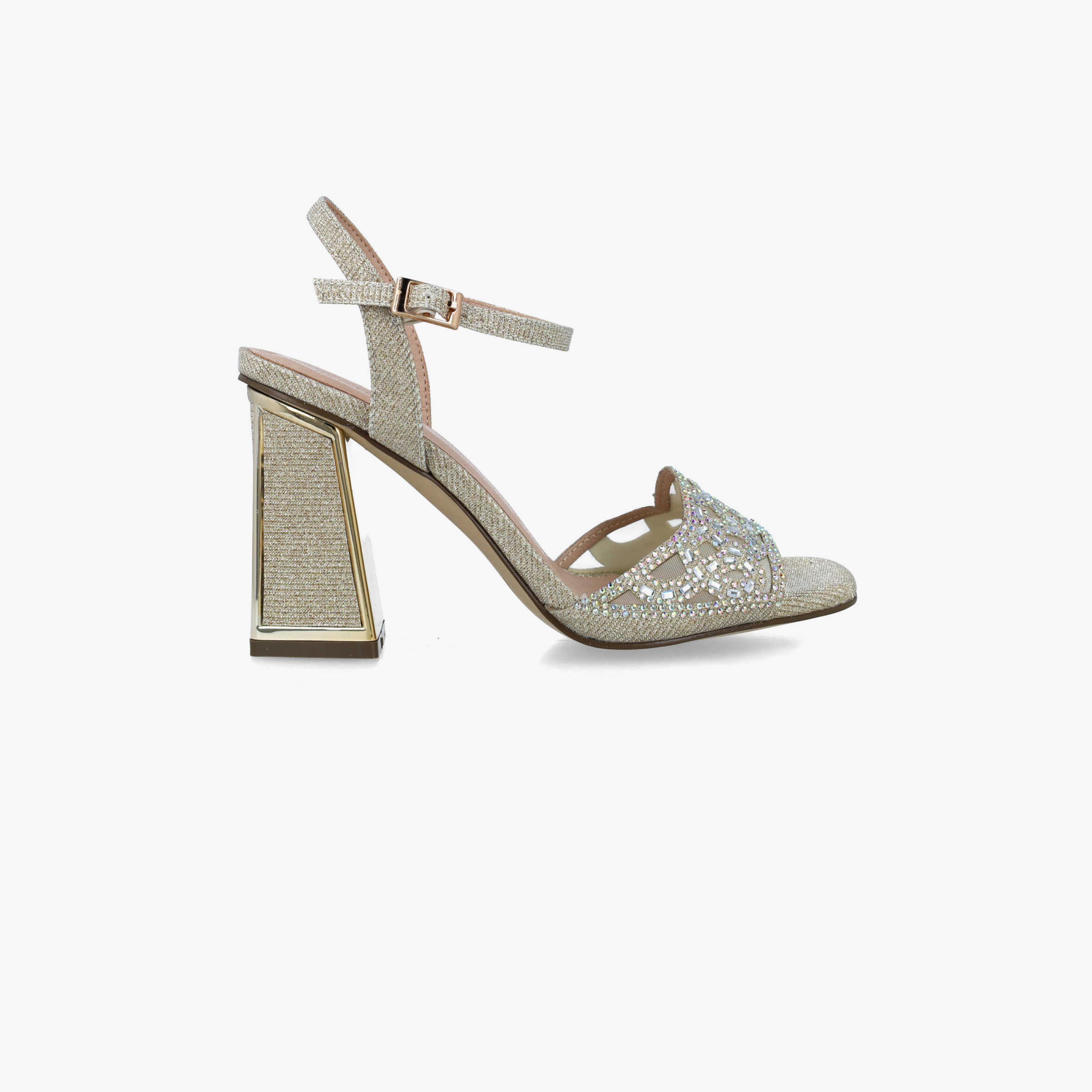 Menbur Women's Metallic Strap Sandals with Embellishment | 24334-women-shoes-heels-image-2