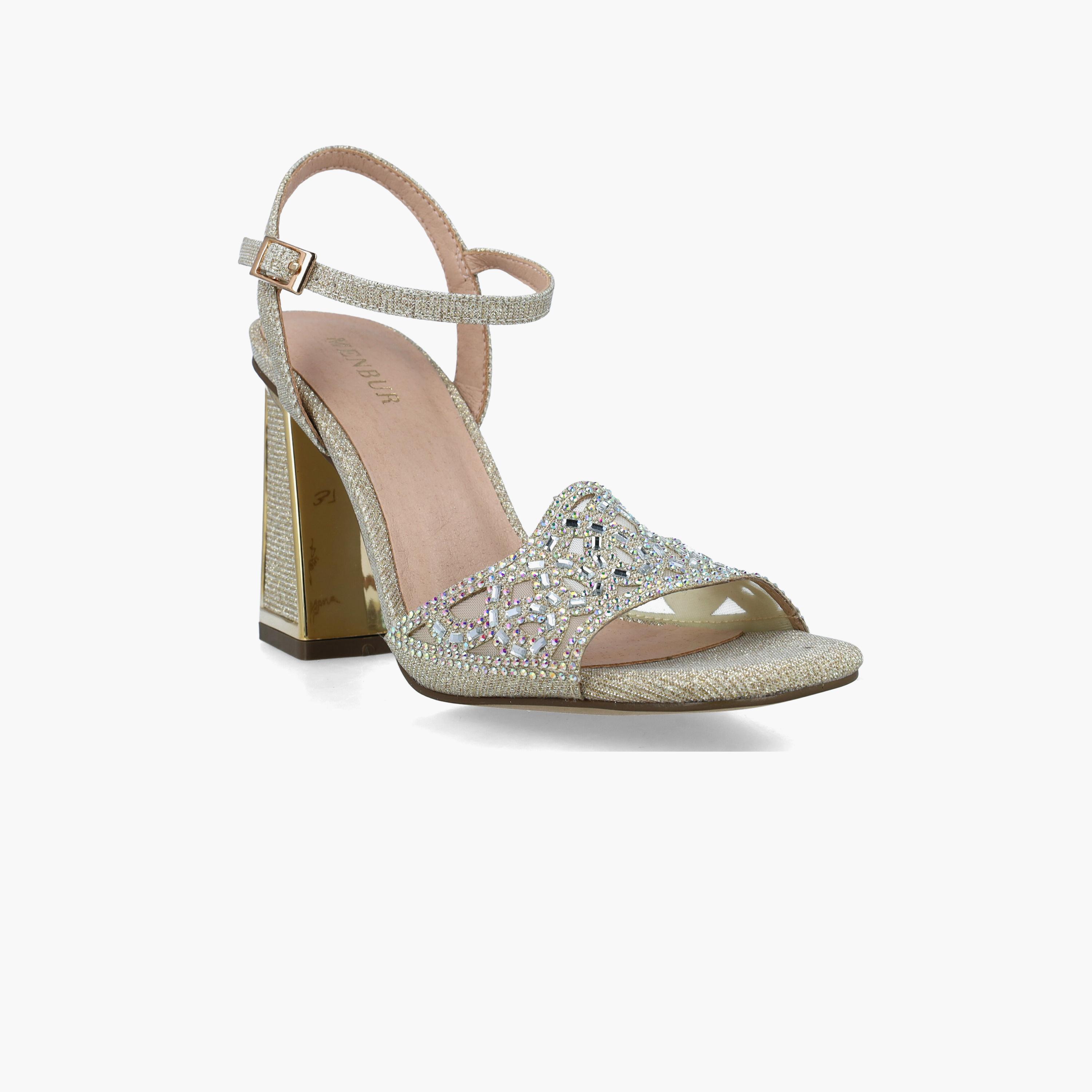 Menbur Women's Metallic Strap Sandals with Embellishment | 24334-women-shoes-heels-image-3