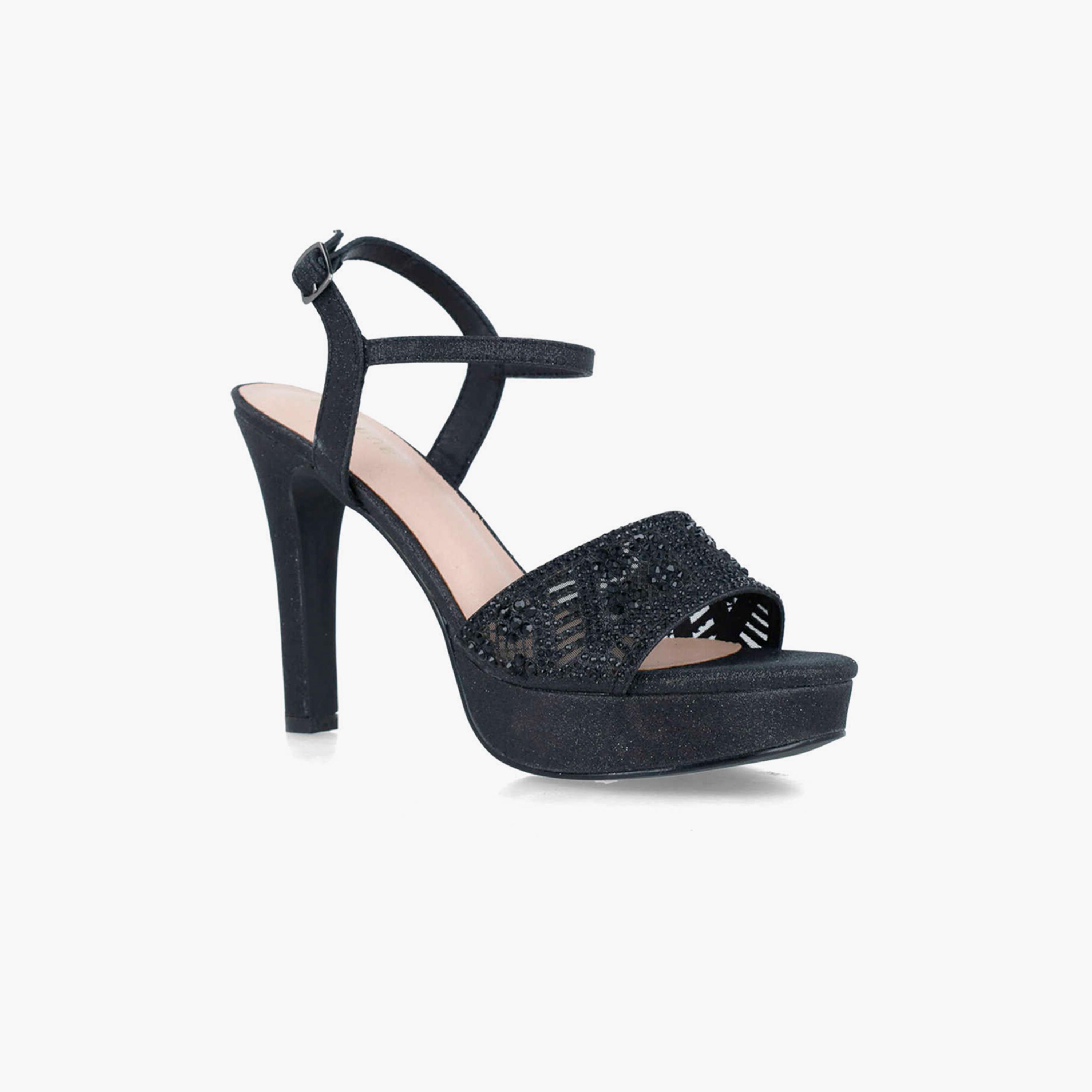 Menbur Women's Glitter Platform Heels with Embellishment | 24385-women-shoes-heels-image-1