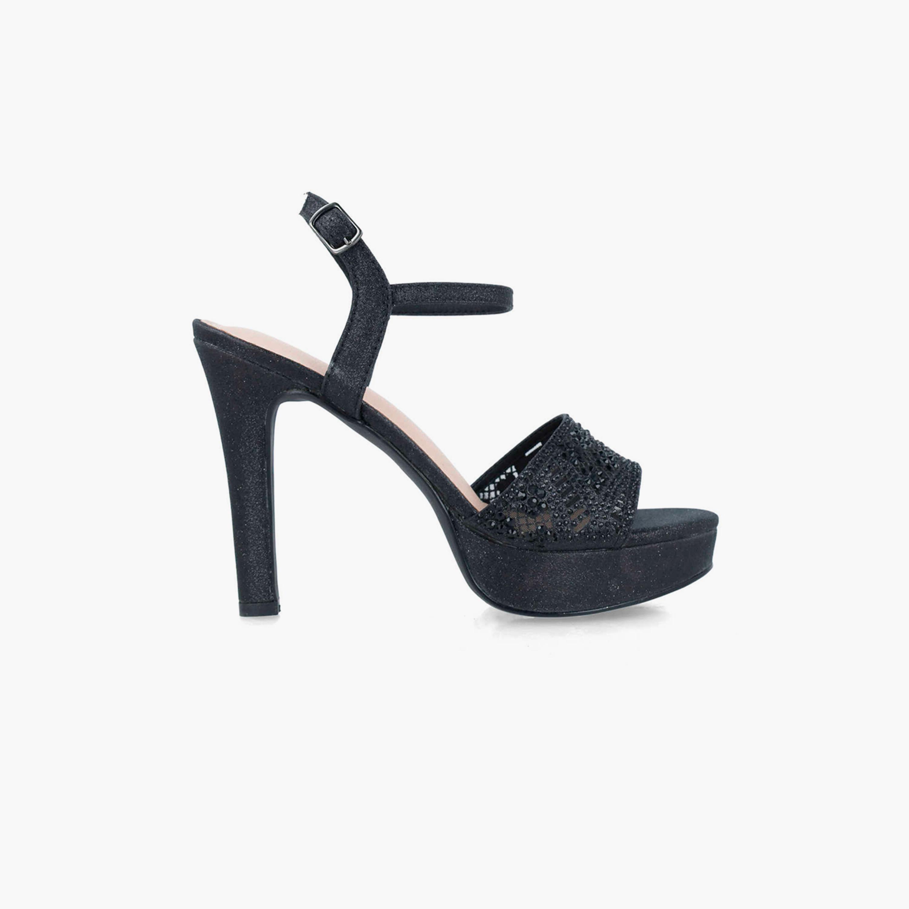 Menbur Women's Glitter Platform Heels with Embellishment | 24385-women-shoes-heels-image-2