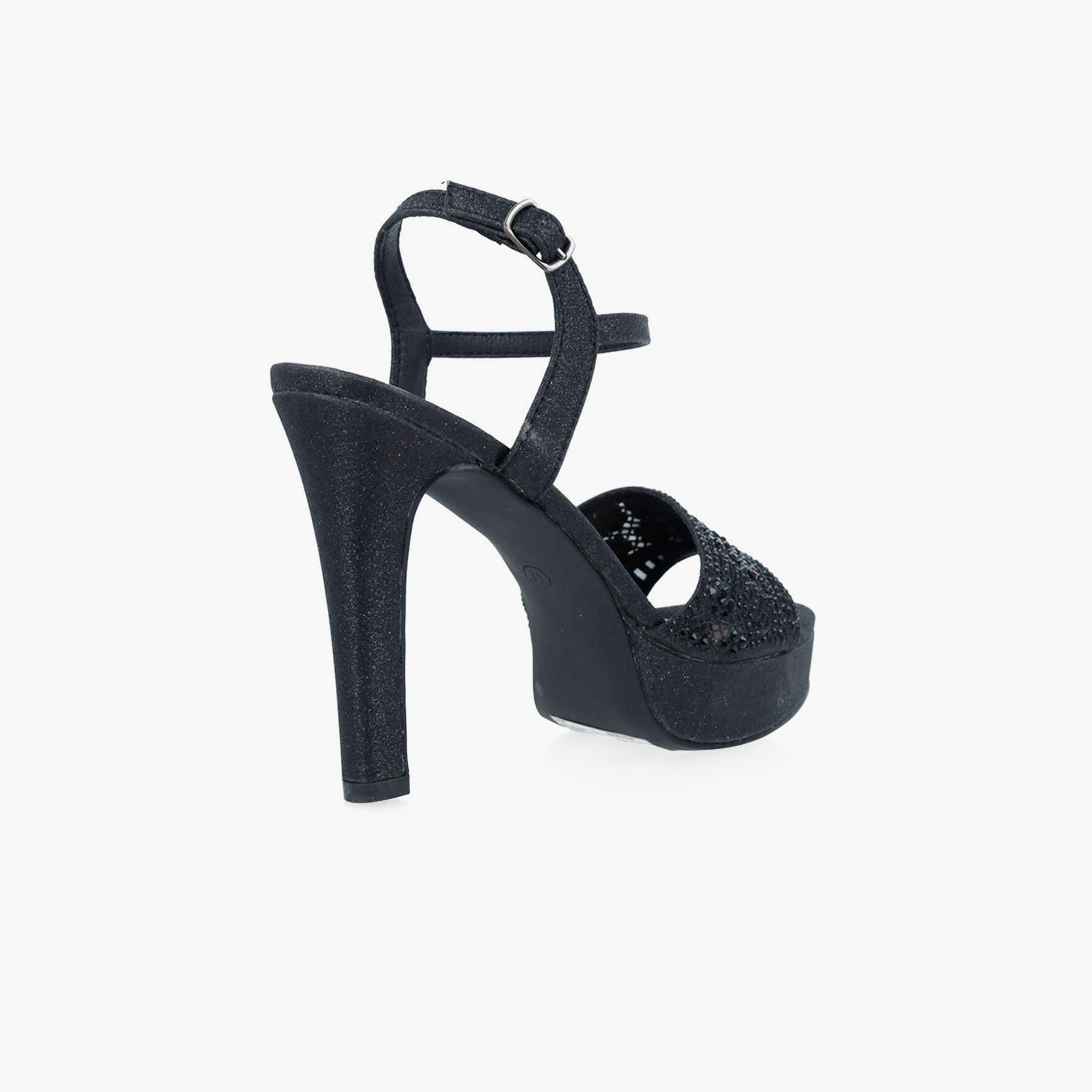 Menbur Women's Glitter Platform Heels with Embellishment | 24385-women-shoes-heels-image-3