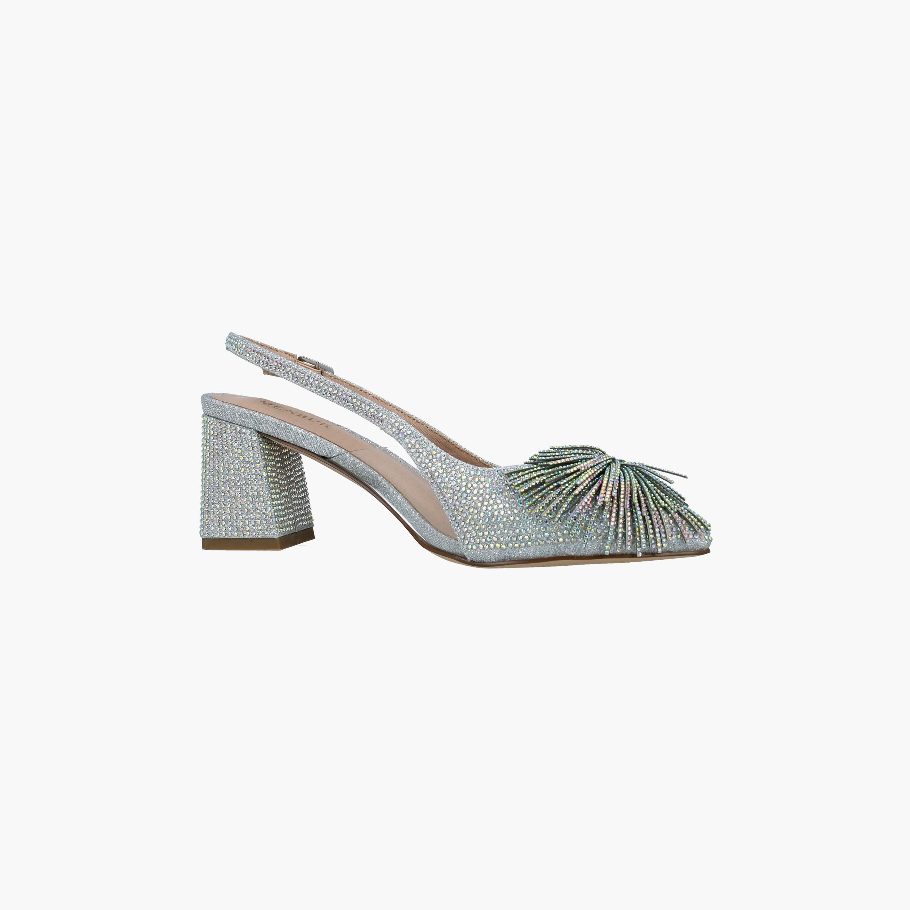 Menbur Women's Glitter Block Heels with Rhinestone Accent | 24411-women-shoes-heels-image-1