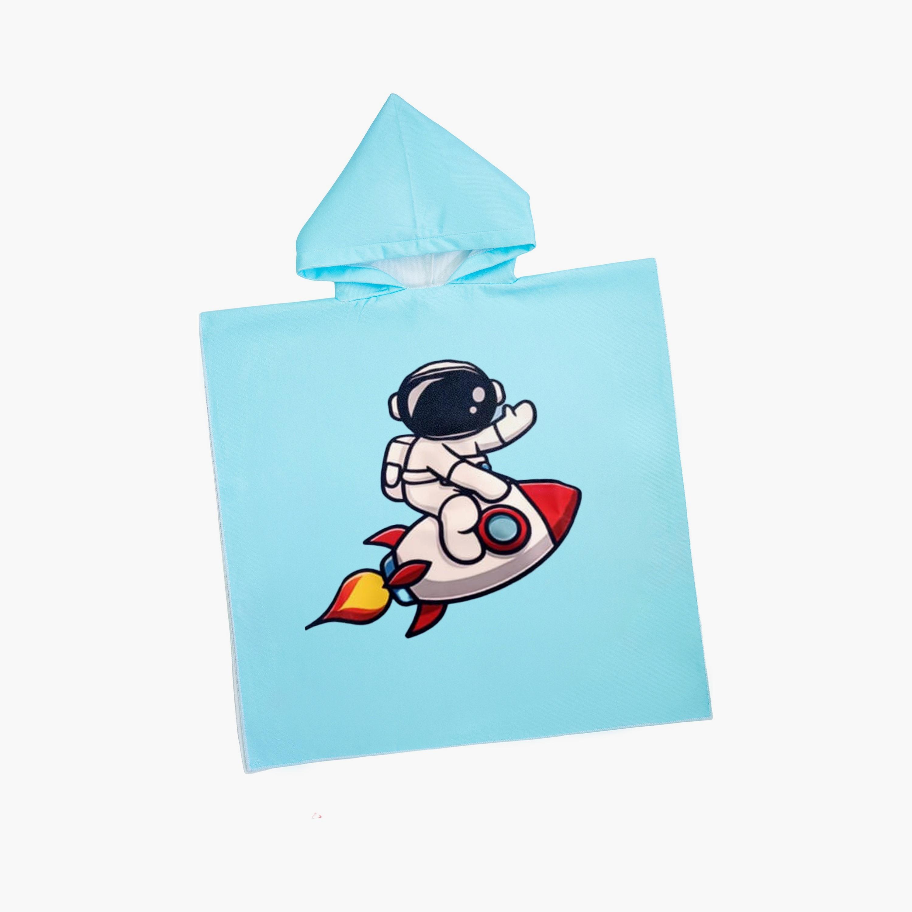 منشفة استحمام بغطاء رأس بطبعة رائد فضاء - خضراء من بيبيكلو-baby-bathandcare-towels-image-1