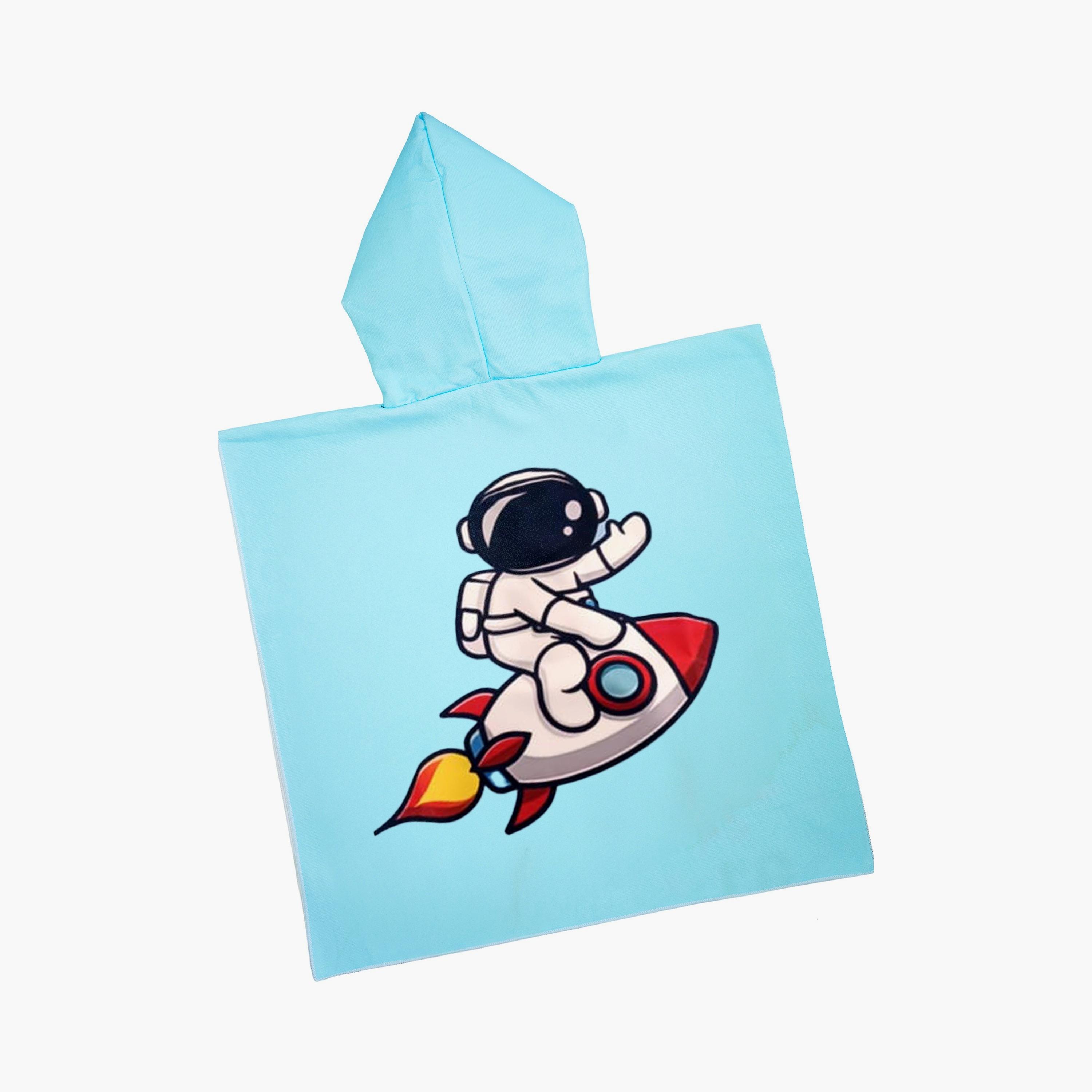 منشفة استحمام بغطاء رأس بطبعة رائد فضاء - خضراء من بيبيكلو-baby-bathandcare-towels-image-2