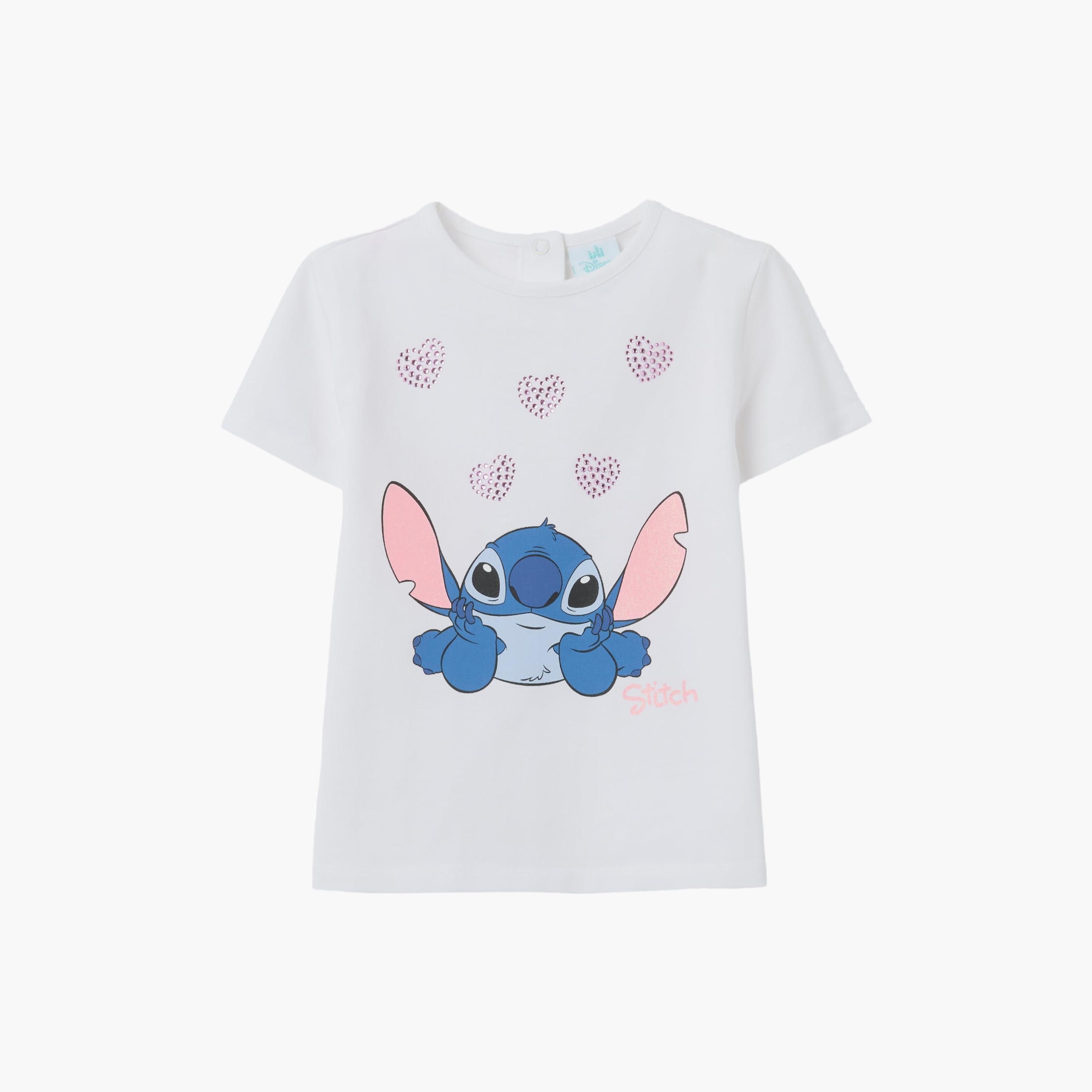 تيشيرت قطن بطبعة الشخصية "ستيتش" بأكمام قصيرة من اوه في اس-baby-girls-clothing-tshirts-image-1