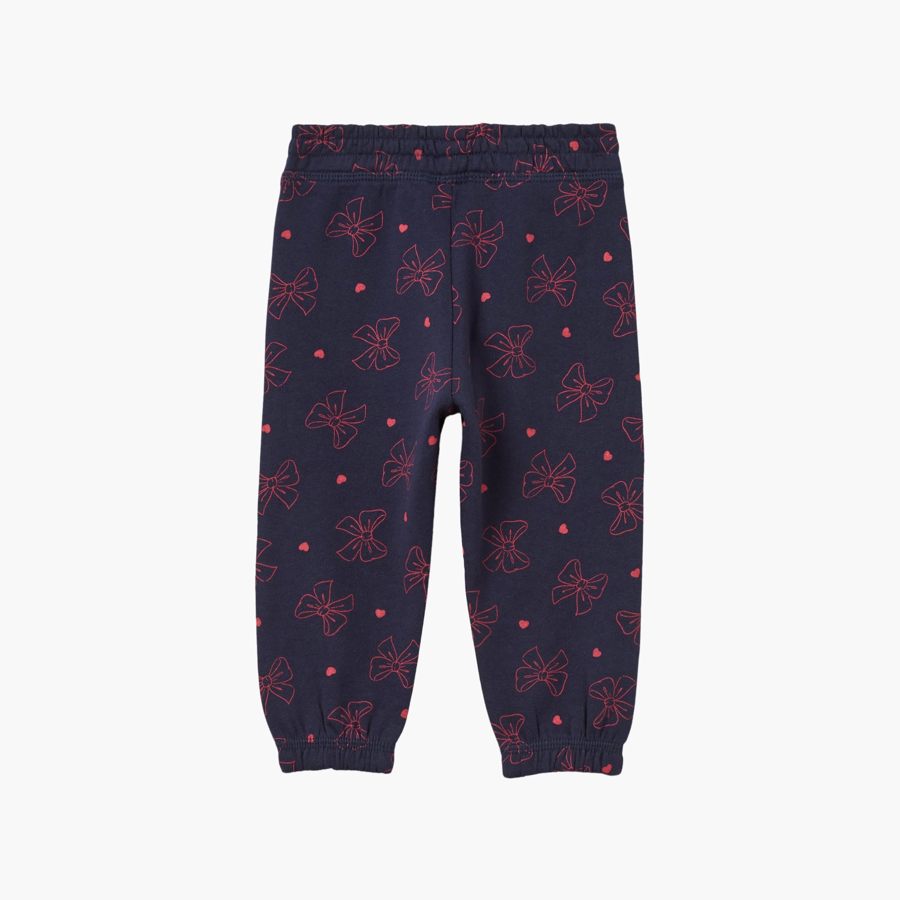 OVS Cotton Bow Printed Joggers-baby-girls-clothing-bottoms-joggersandtrackpants-image-2