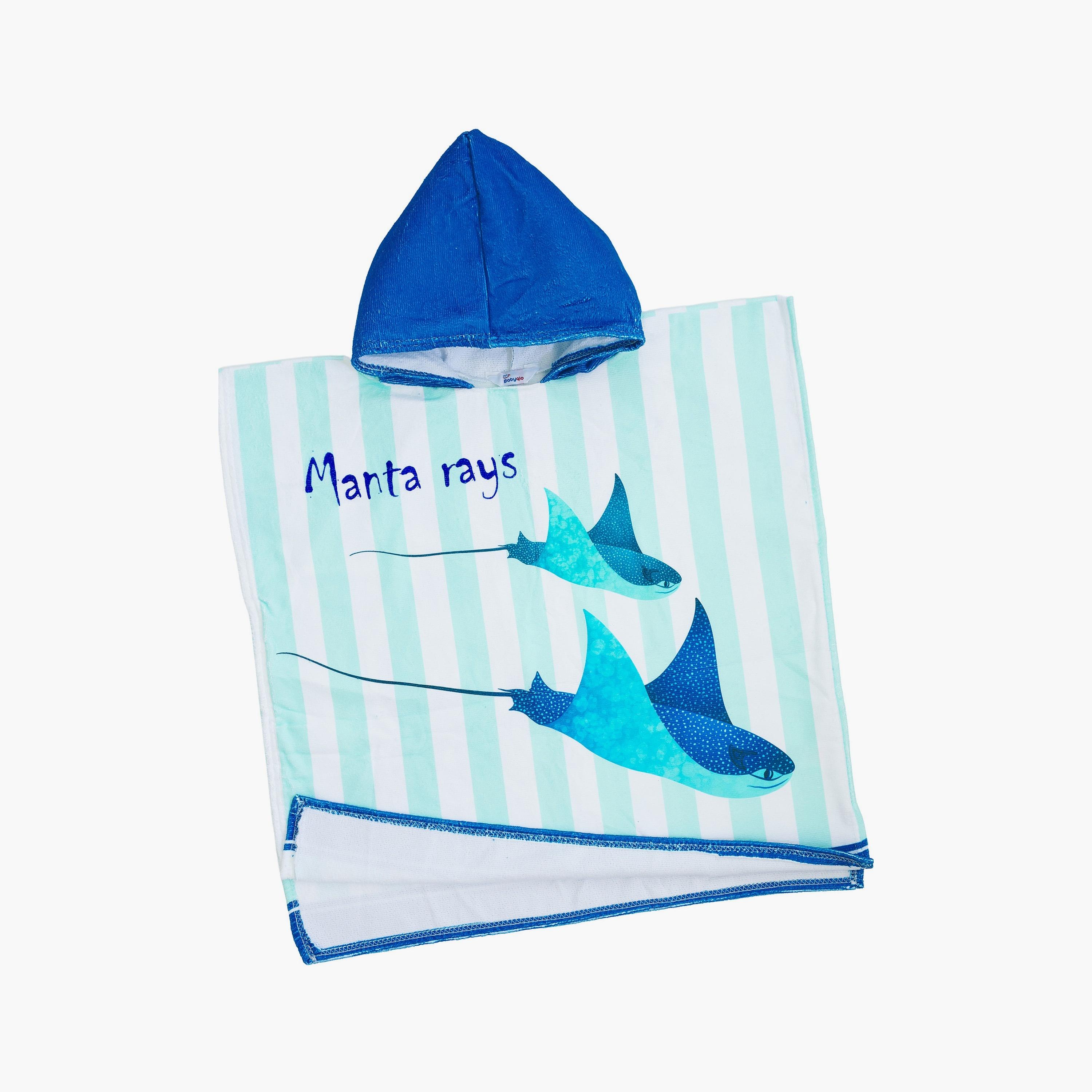 منشفة شاطئ بغطاء رأس بطبعة صورة أسماك مانتا - أزرق من بيبيكلو-baby-bathandcare-towels-image-2