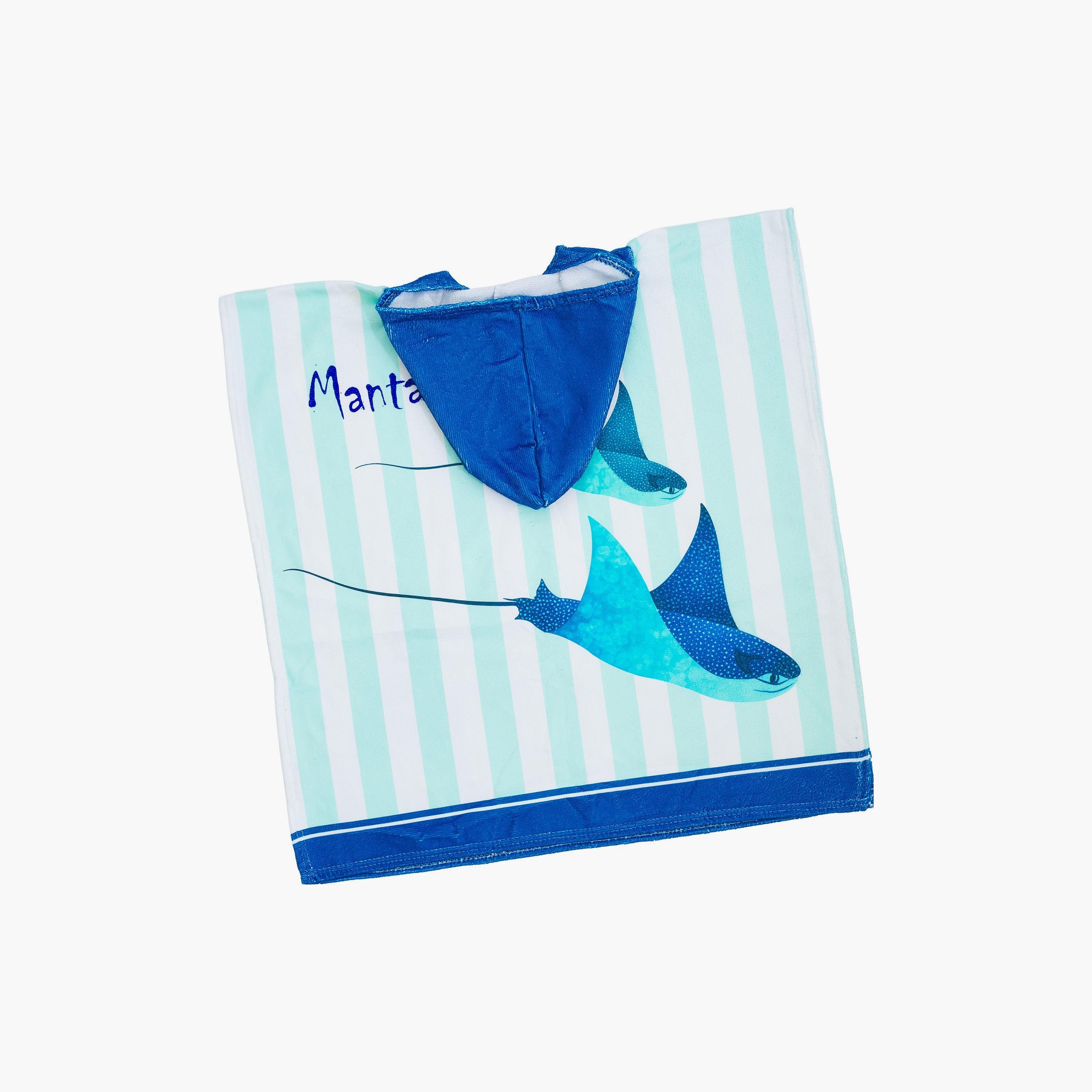 منشفة شاطئ بغطاء رأس بطبعة صورة أسماك مانتا - أزرق من بيبيكلو-baby-bathandcare-towels-image-3