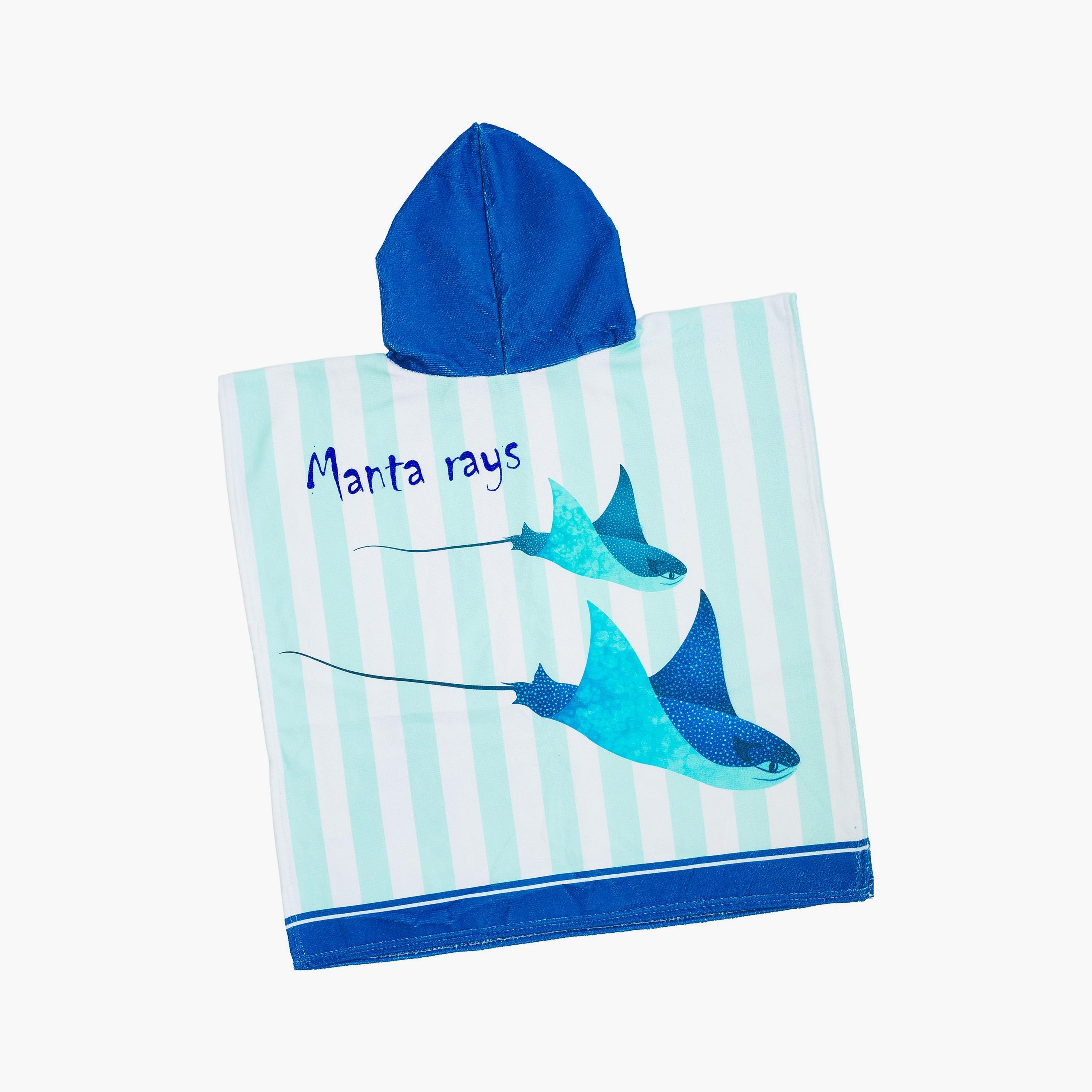 منشفة شاطئ بغطاء رأس بطبعة صورة أسماك مانتا - أزرق من بيبيكلو-baby-bathandcare-towels-image-4