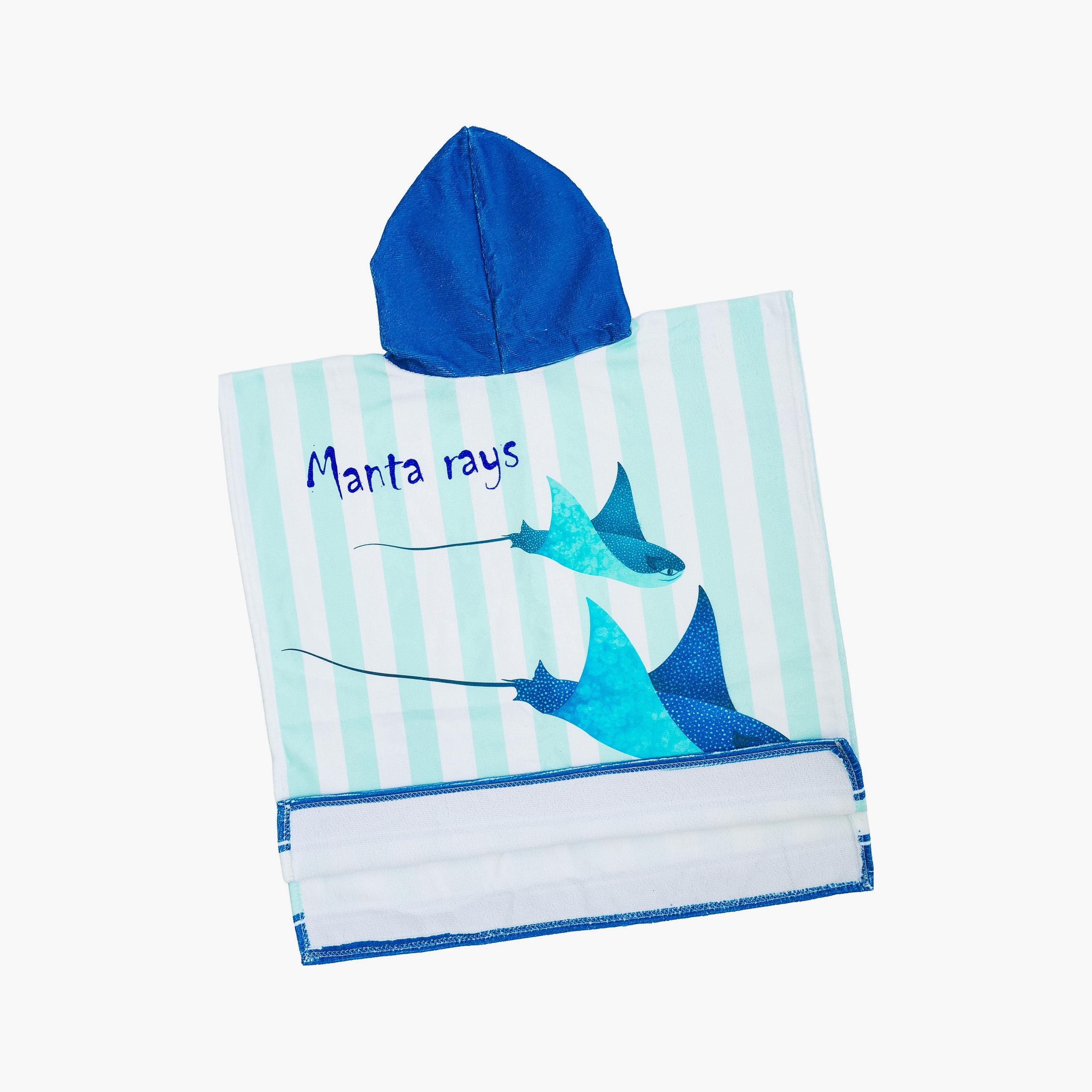 منشفة شاطئ بغطاء رأس بطبعة صورة أسماك مانتا - أزرق من بيبيكلو-baby-bathandcare-towels-image-5
