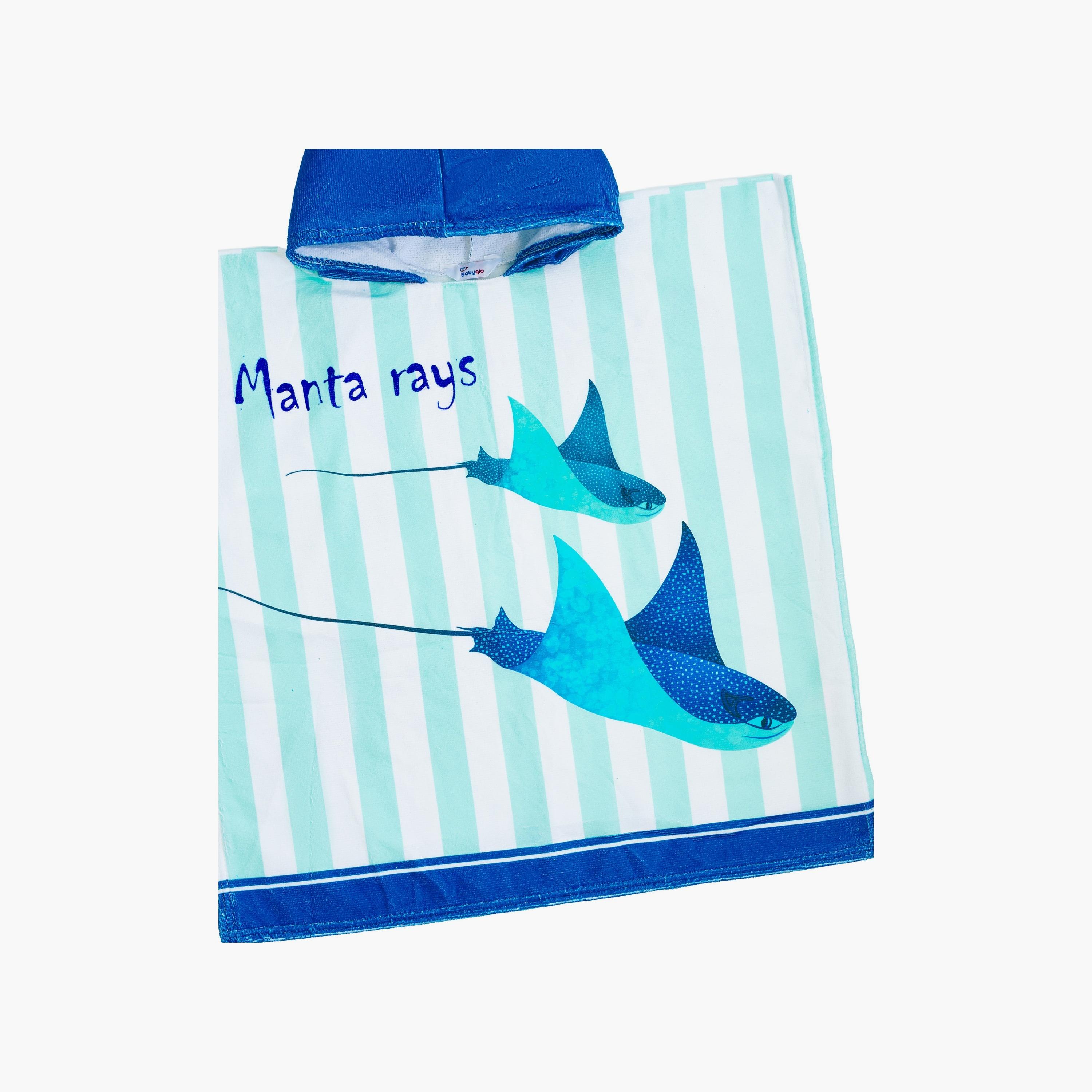 منشفة شاطئ بغطاء رأس بطبعة صورة أسماك مانتا - أزرق من بيبيكلو-baby-bathandcare-towels-image-7