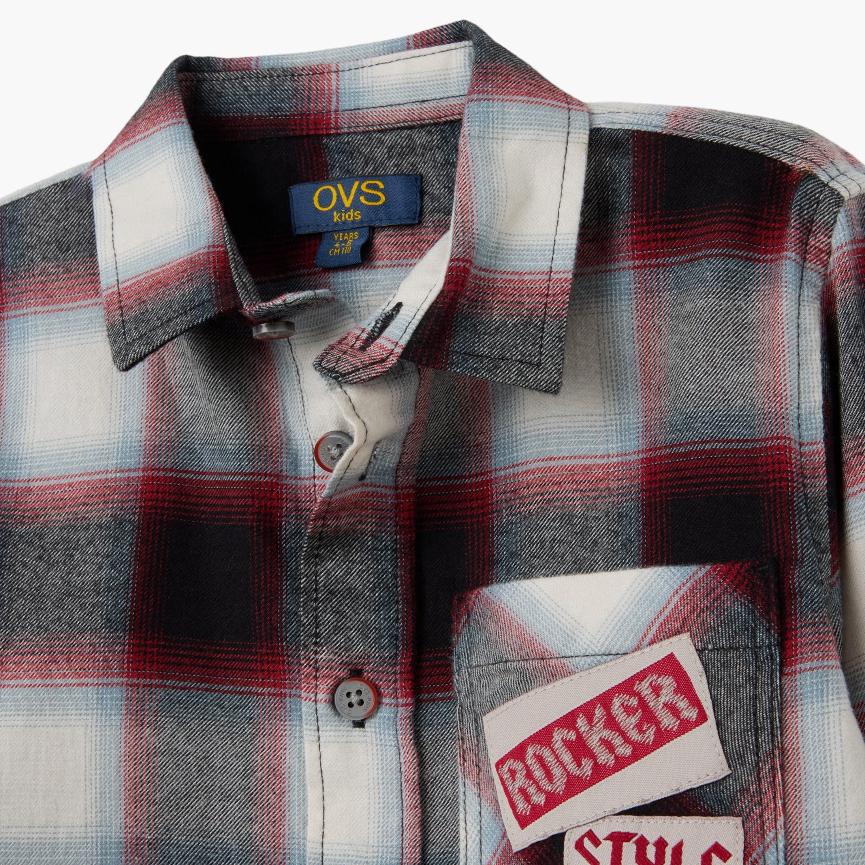 OVS Solid Cotton Checked Full Sleeves Shirt-boys-clothing-shirts-image-3