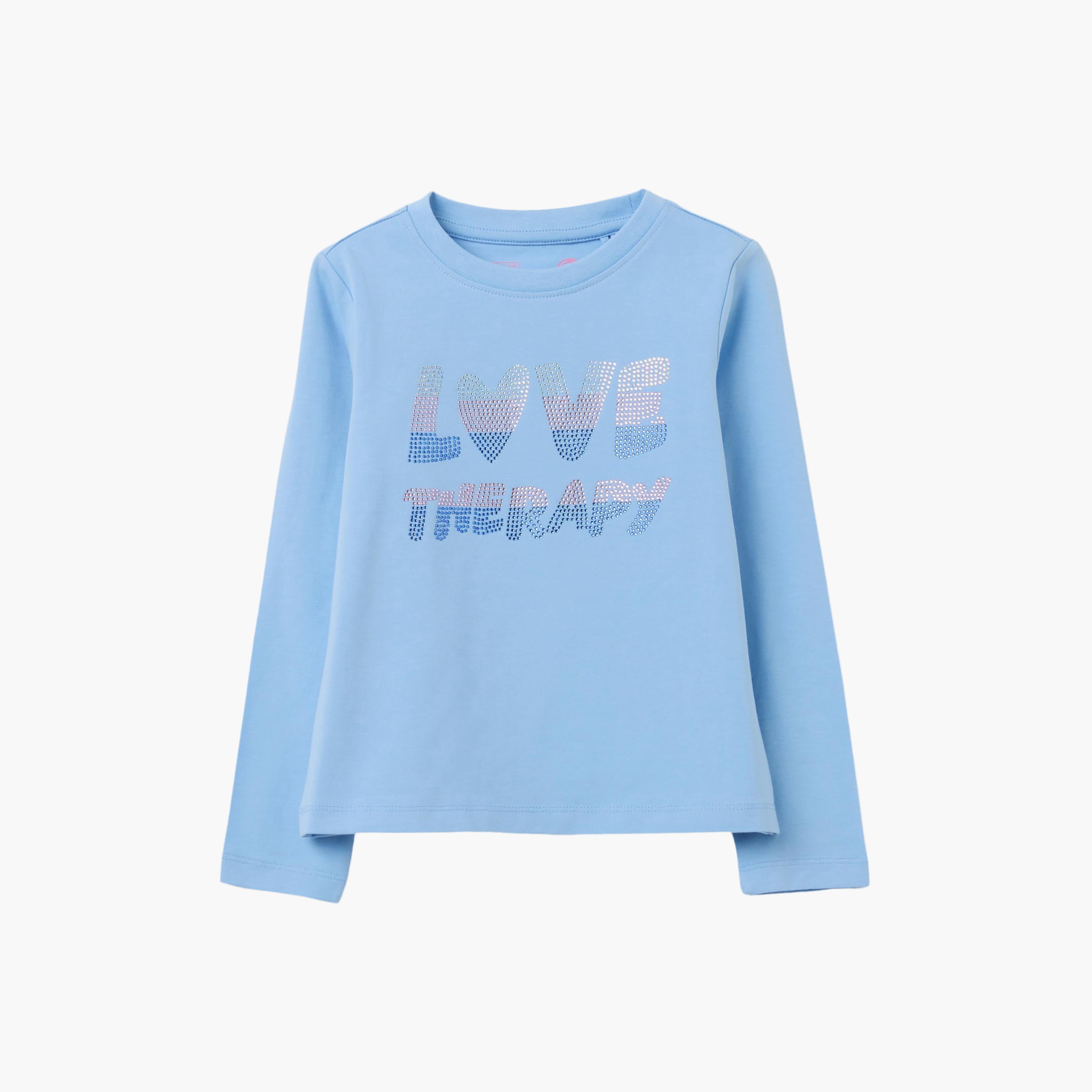 بلوزة قطن سادة مطرزة بدون أكمام من اوه في اس-girls-clothing-blousesandshirts-image-1