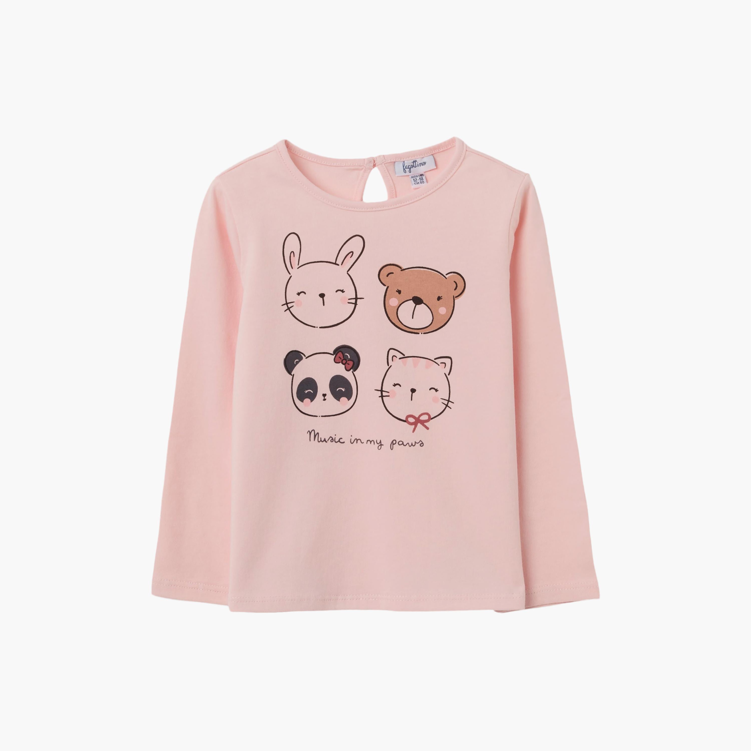OVS Cat Printed Cotton Half Sleeves T-Shirt-baby-girls-clothing-tshirts-image-1