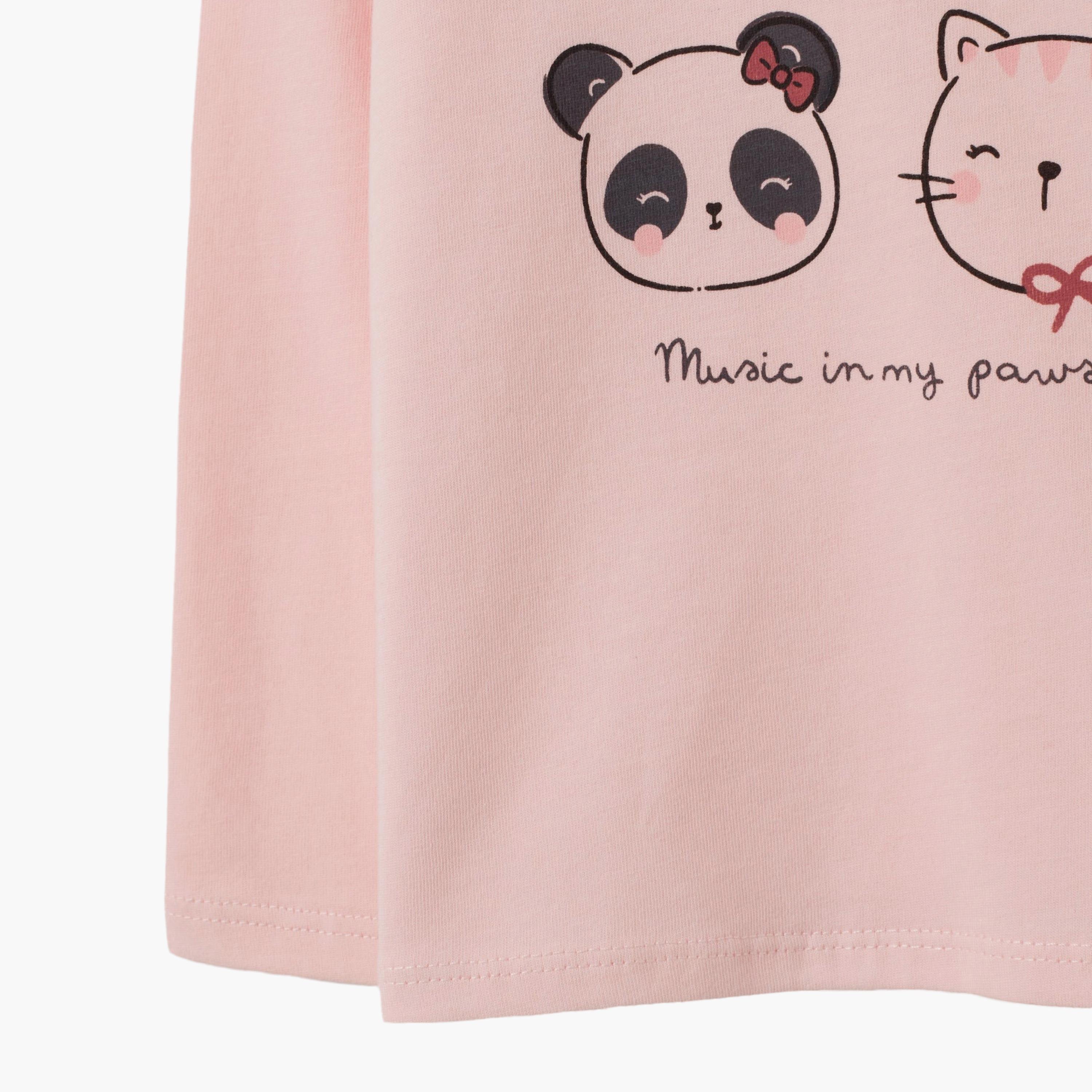 OVS Cat Printed Cotton Half Sleeves T-Shirt-baby-girls-clothing-tshirts-image-3