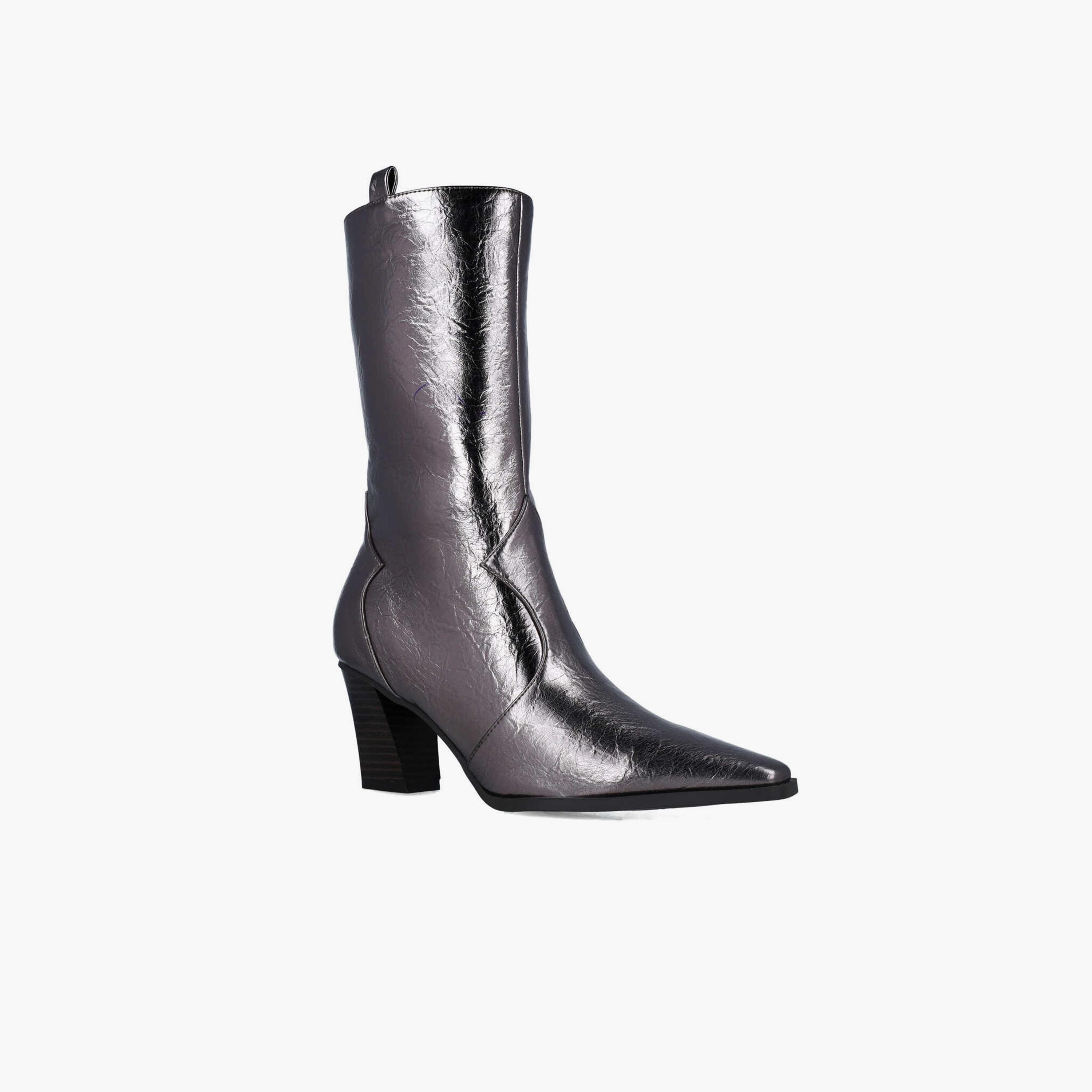 Menbur Women's Metallic High Shaft Boots With Pointed Toe | 24599-women-shoes-boots-image-1