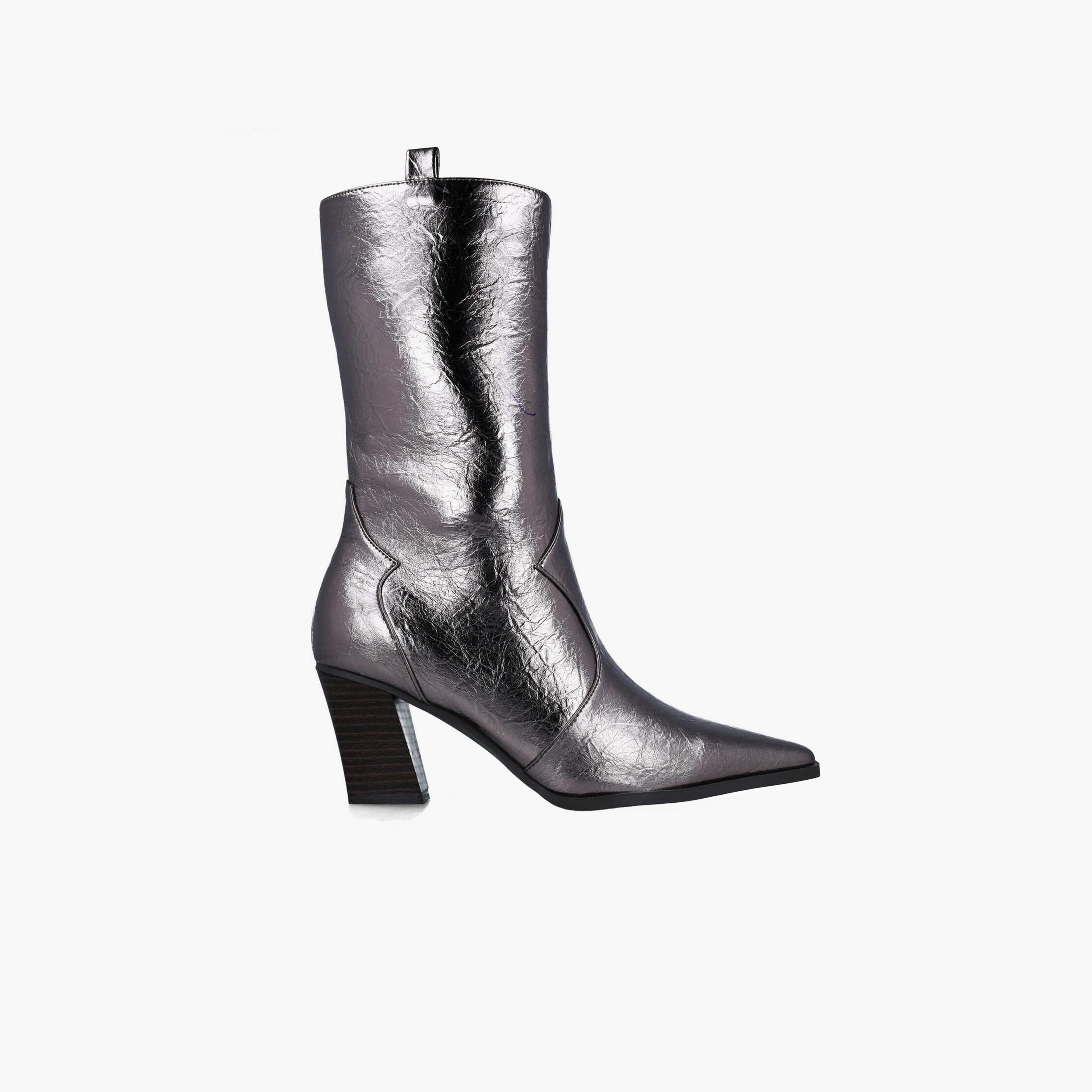 Menbur Women's Metallic High Shaft Boots With Pointed Toe | 24599-women-shoes-boots-image-2