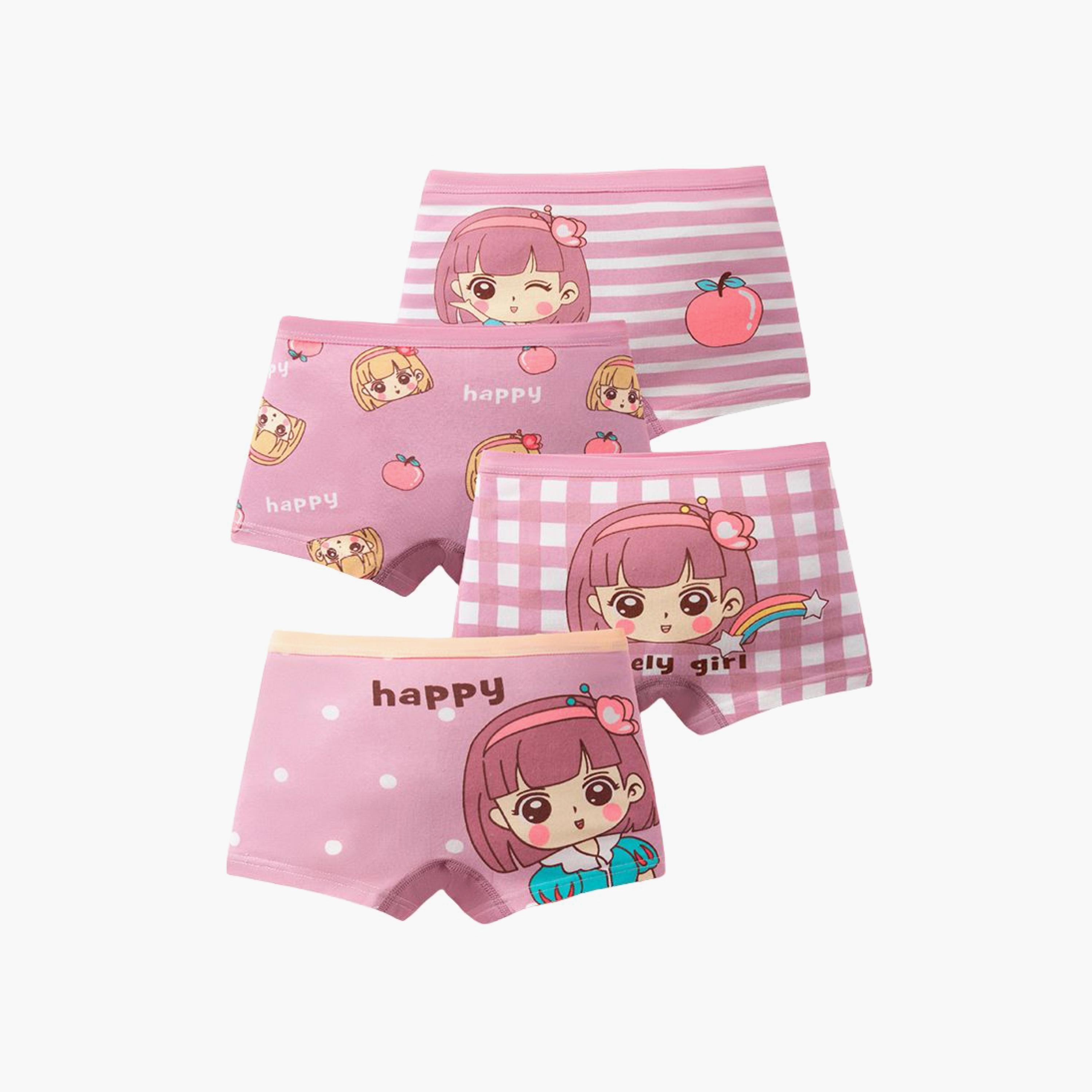 Babyqlo 4-Piece Cotton Cute Girl Print Briefs Set-girls-clothing-innerwear-panties-image-1
