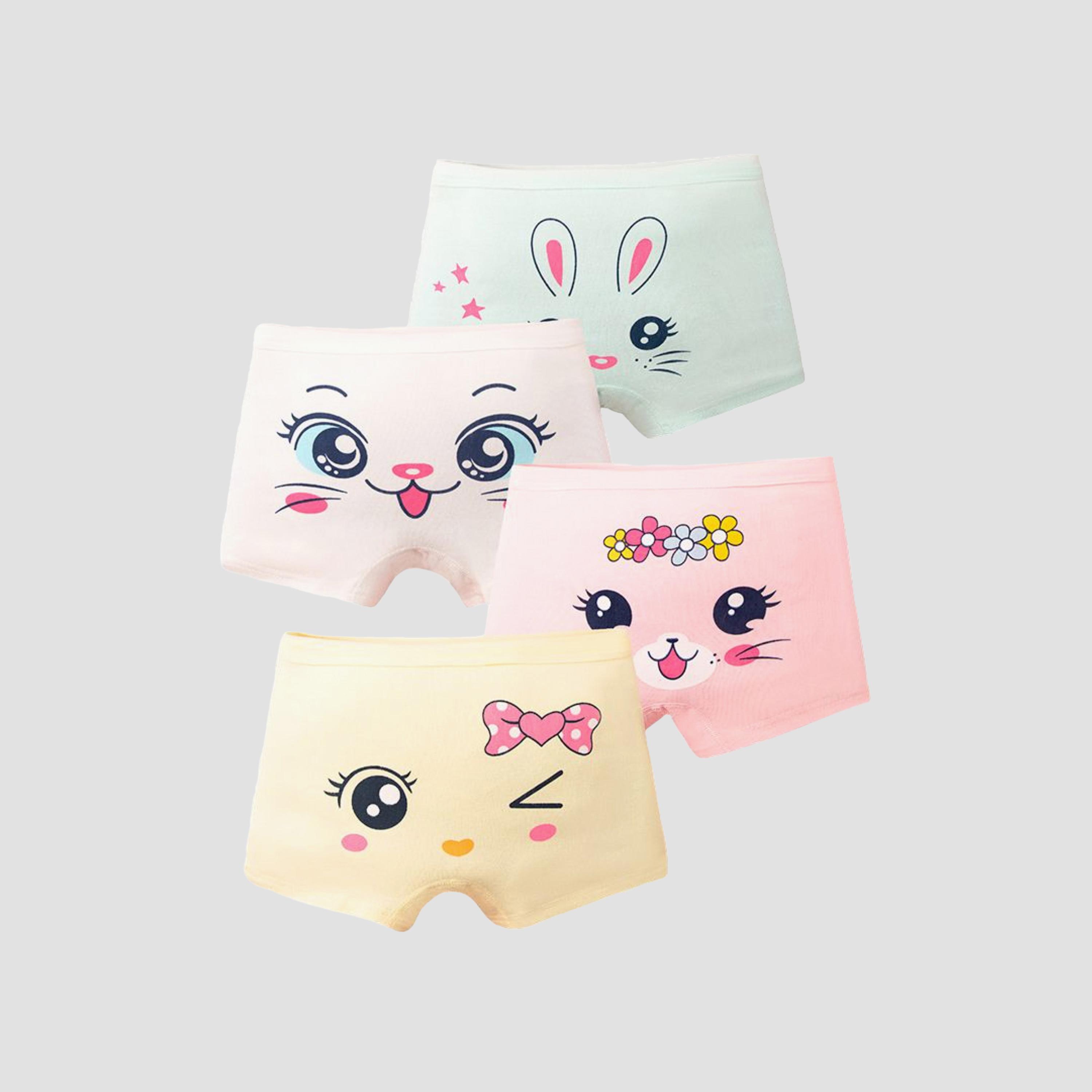 Babyqlo 4-Piece Cotton Bunny Face Print Briefs Set-girls-clothing-innerwear-panties-image-1