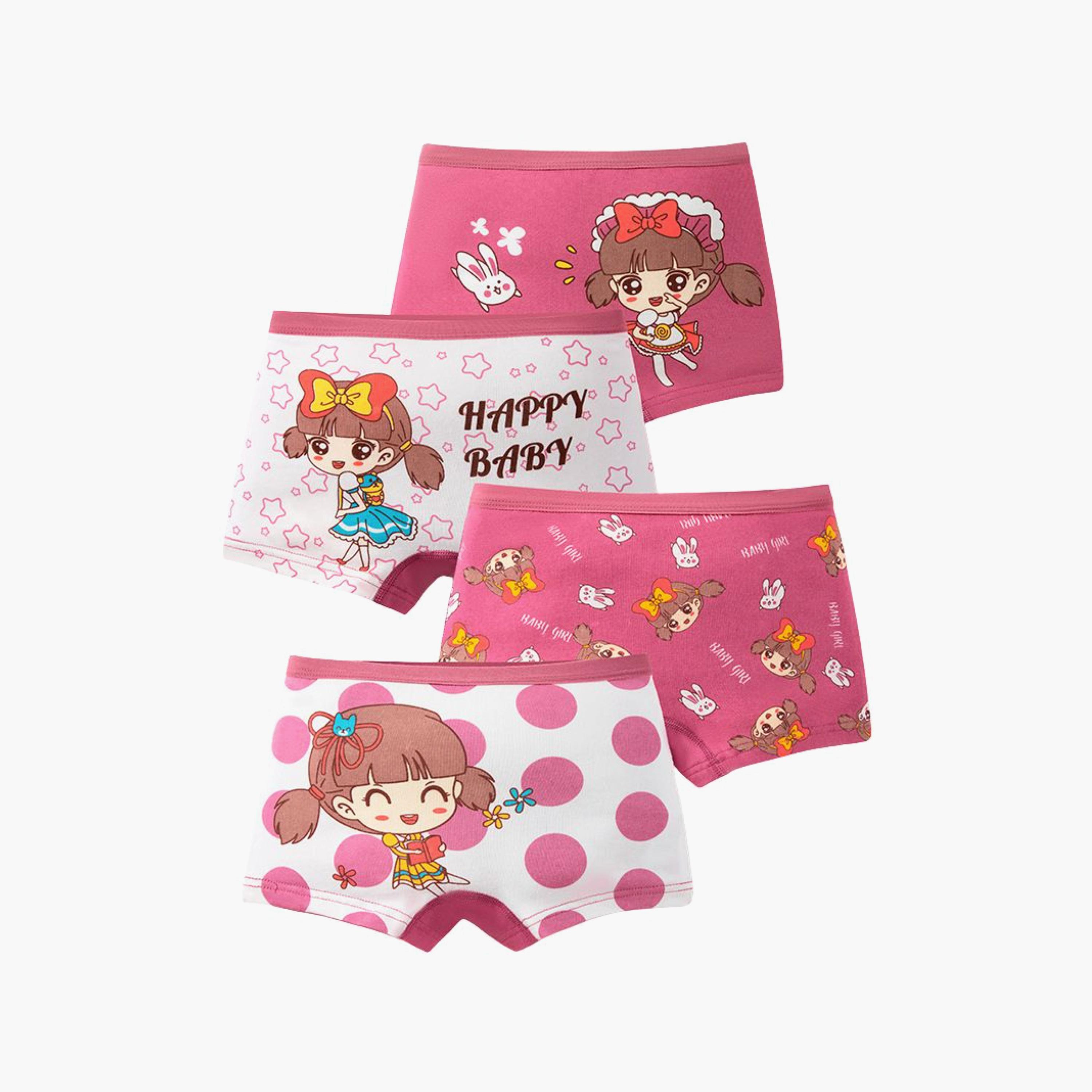 Babyqlo 4-Piece Cotton Happy Girl Print Briefs Set-girls-clothing-innerwear-panties-image-1